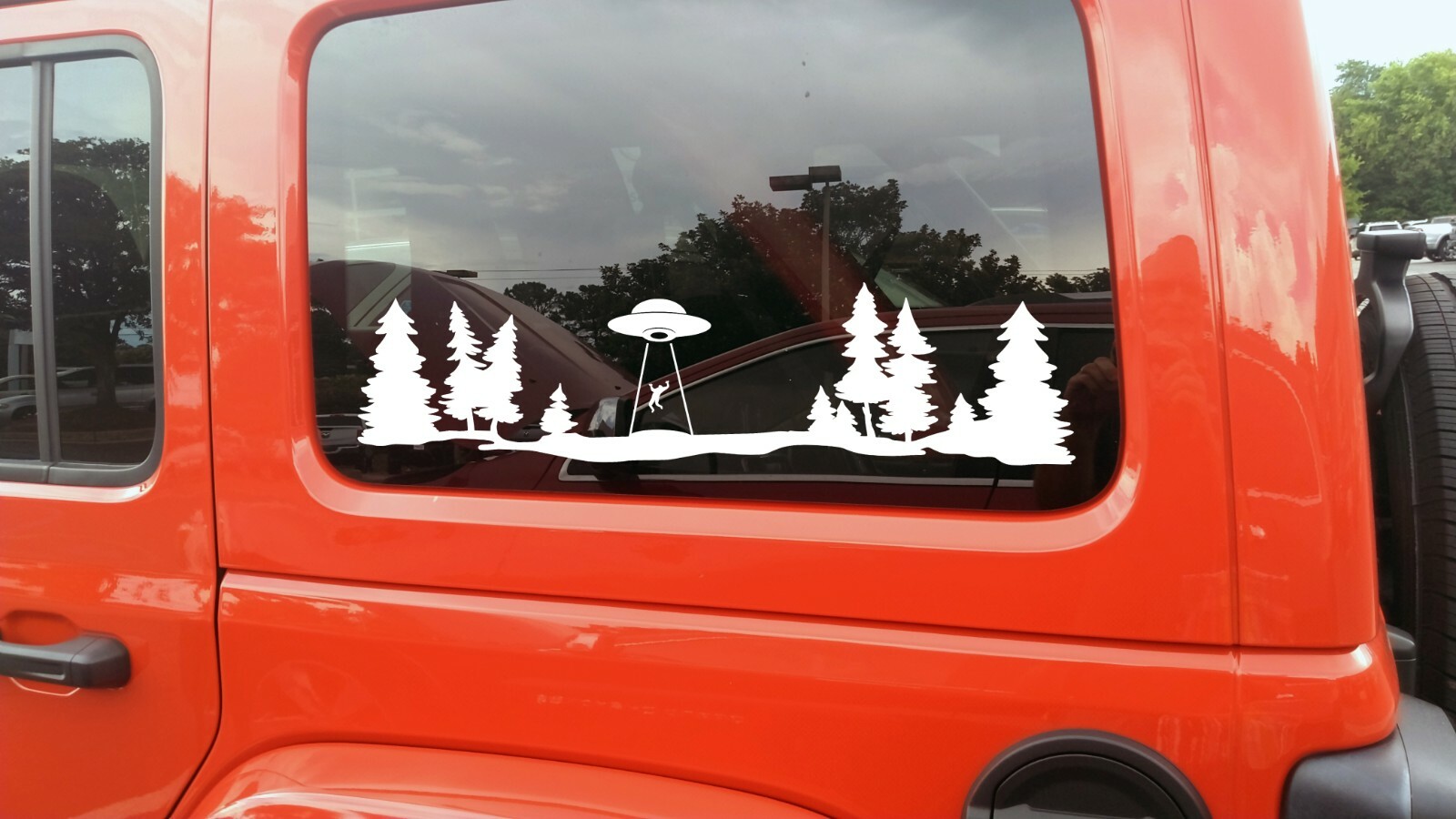 UFO Forest Tree Line Scene Vinyl Decal V2 – RV Graphics Alien Abduction Die Cut