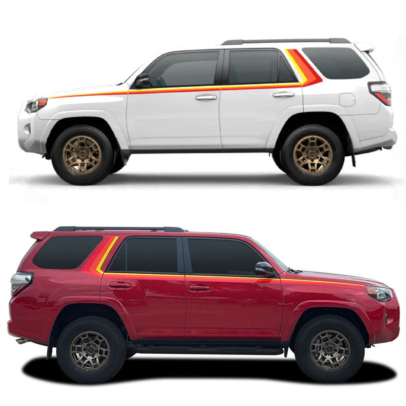 Aftermarket Retro Tri-Color Red & Orange Stripe Decal for Toyota 4Runner | Full