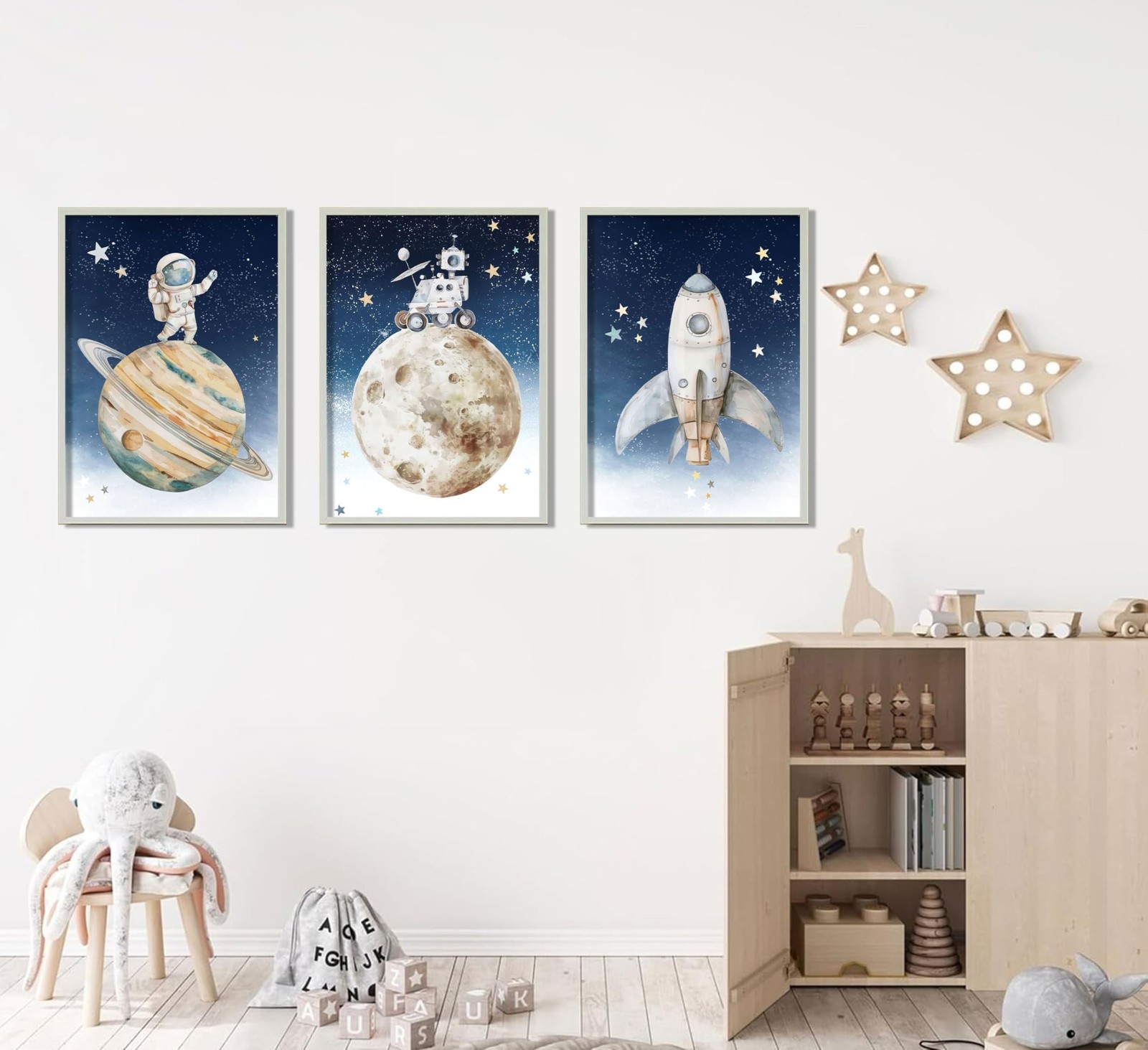 3Pcs Space Nursery Wall Art Astronaut Posters Prints Watercolor Space Astrona…