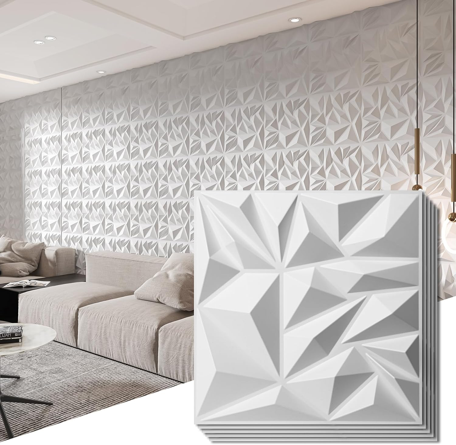 3D Wall Panels 33 Pack 12×12 PVC Textured Accent Wall Diamond Design Wall Decor