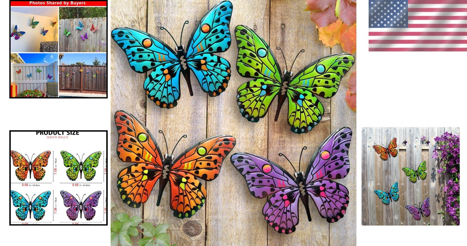 Set of 4 Butterfly Wall Hangings – Indoor Outdoor Decoration