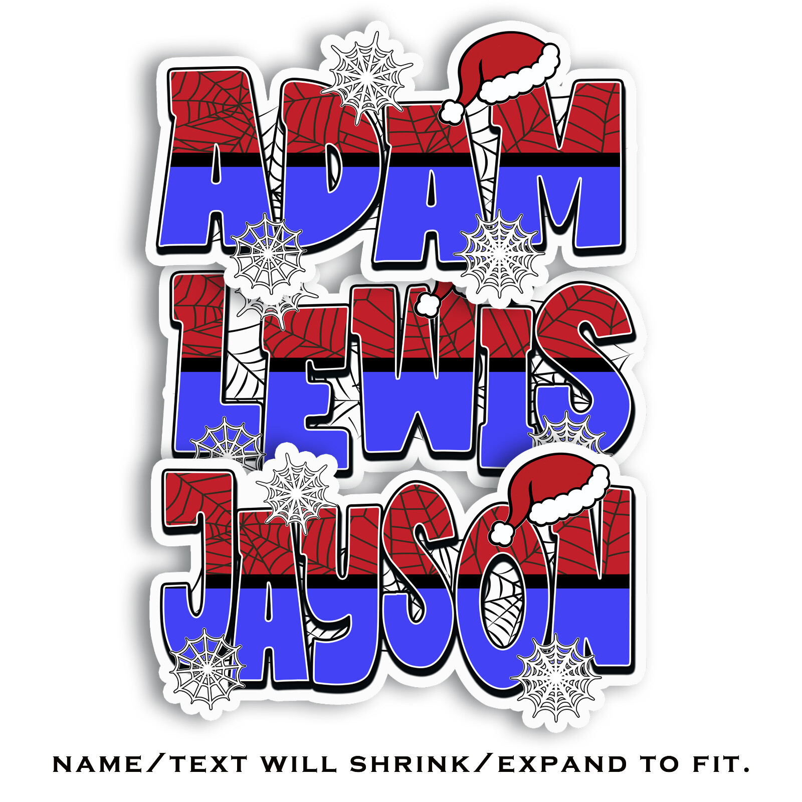 Custom Name Sticker · Personalized Vinyl Decal · Superhero Theme · Christmas