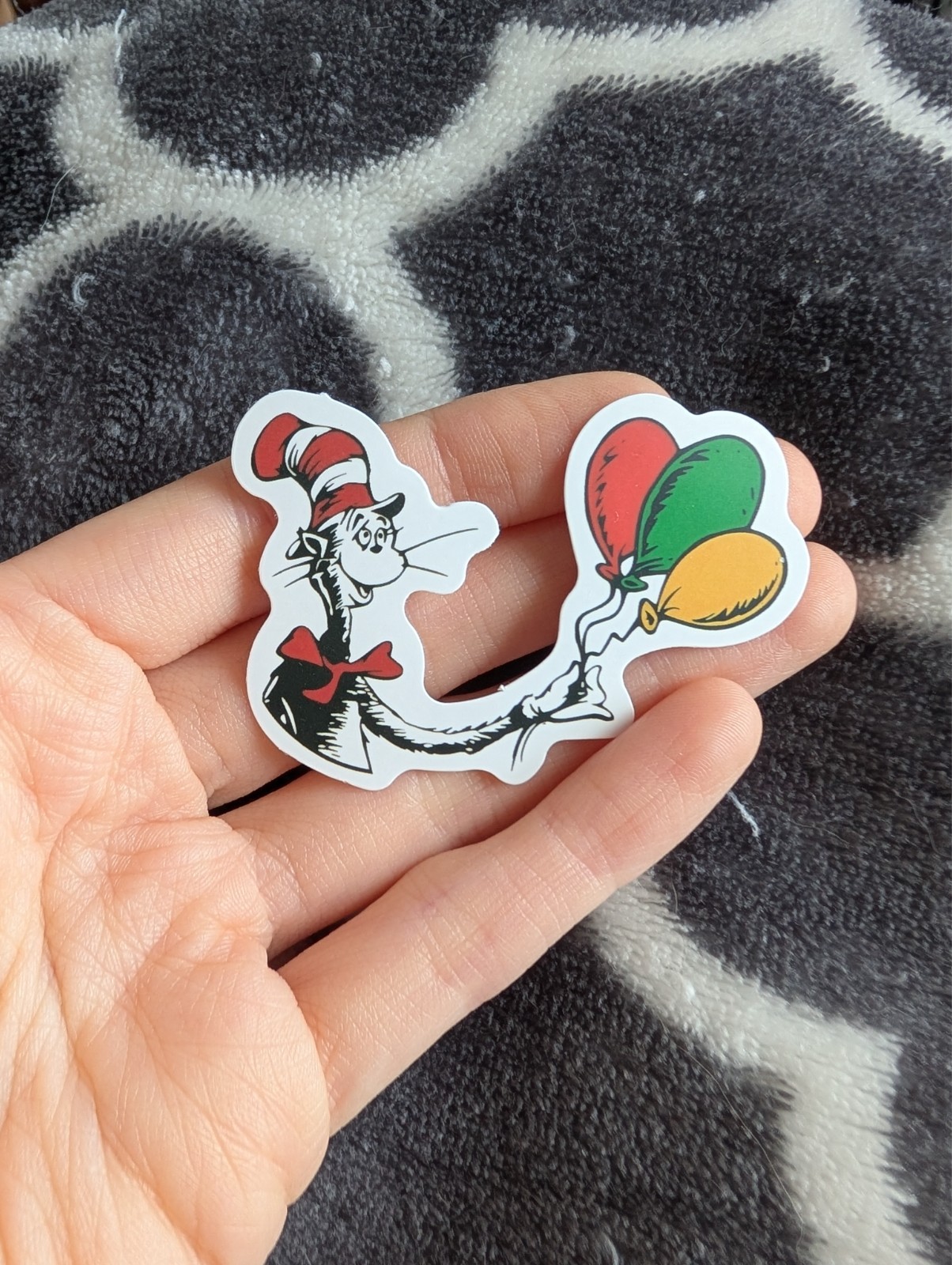 Dr Seuss Sticker | Whimsical Cartoon Vinyl Decal Fan Art, Cat in Hat, Balloons