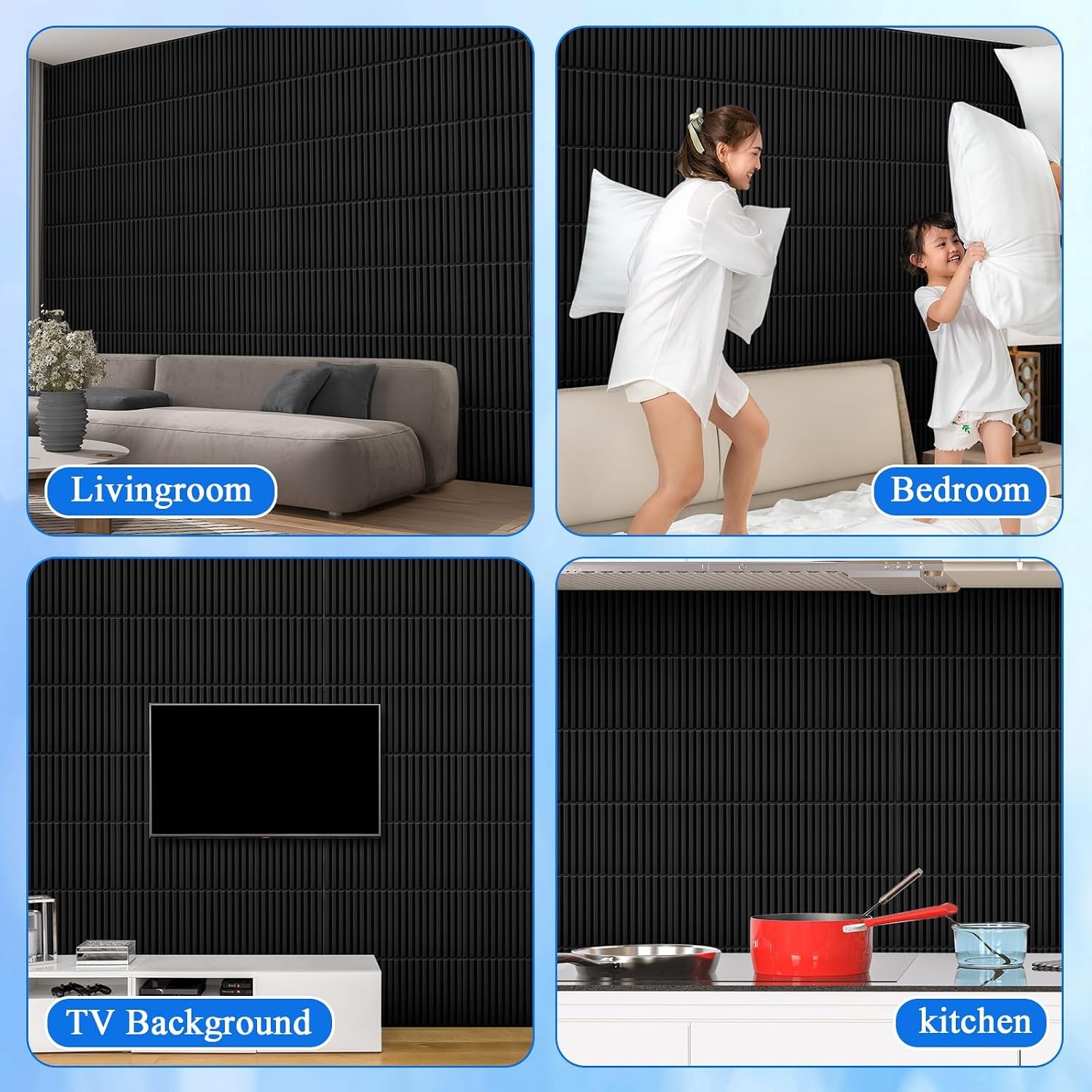 60 Pcs 3D Wall Panels Interior Wall Decor 12"x12" Fluted Textured Black Accent