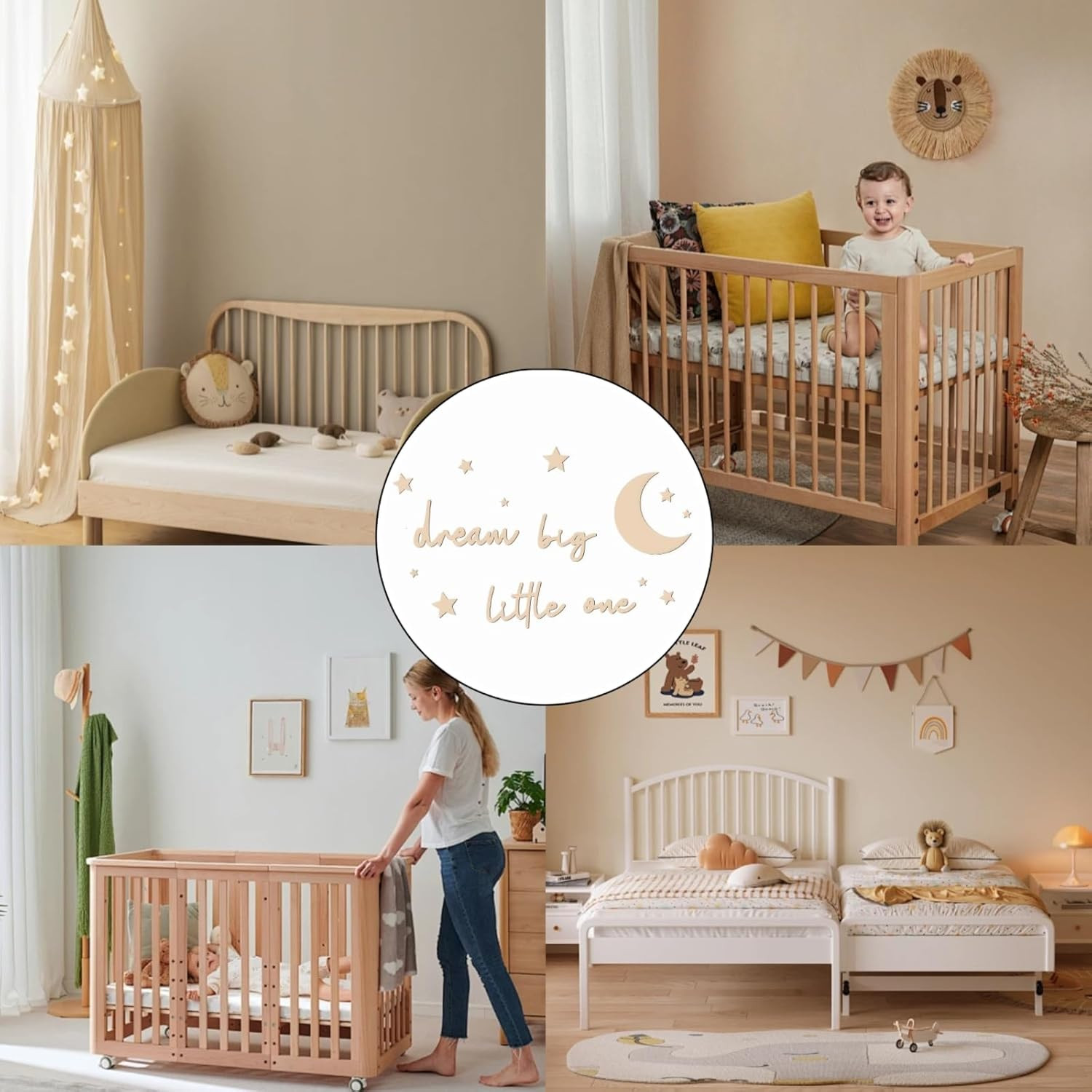 15 Pcs Nursery Wall Art, Moon and Stars Boho Decor for Neutral Baby Room, Woo…