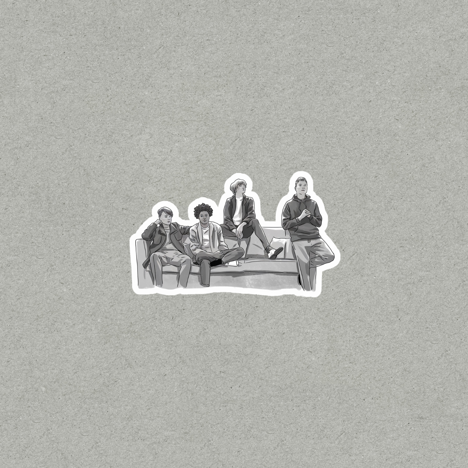 Gritty Urban Sketch Sticker of People Hanging Out on Couch #4995