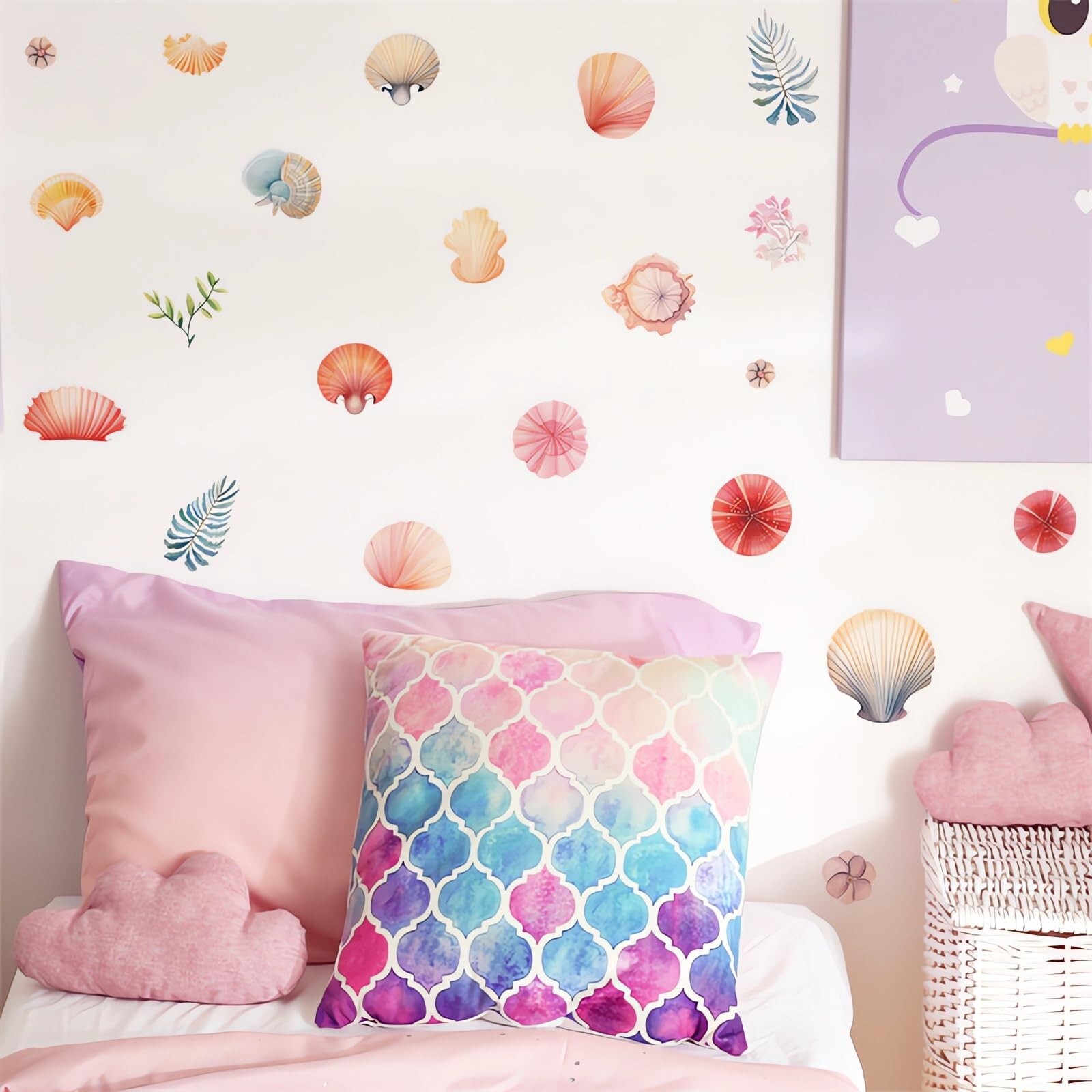 6 Sheets 31 Pcs Colorful Seashells Watercolor Wall Stickers, sacinora Under T…