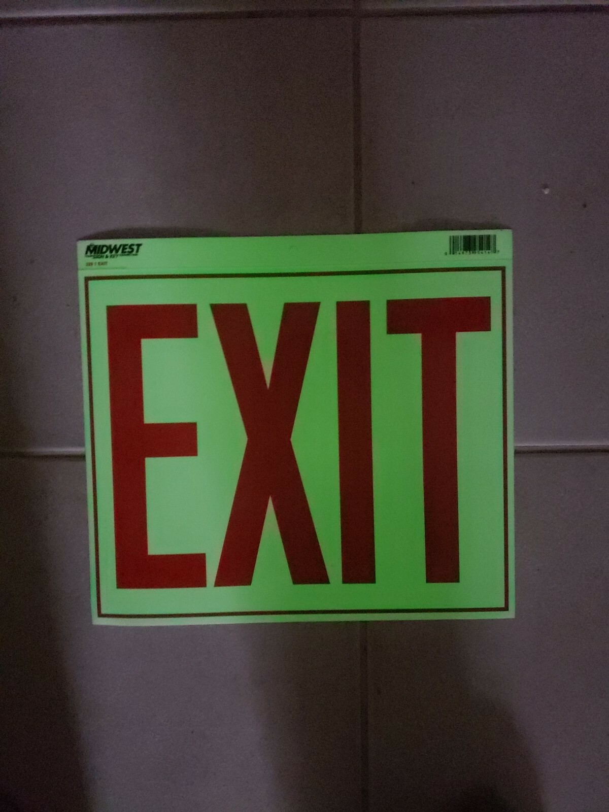 MIDWEST Glow-in-the-Dark Exit Sign Single Sided Self Adhesive 3 PACK 12"x 10"
