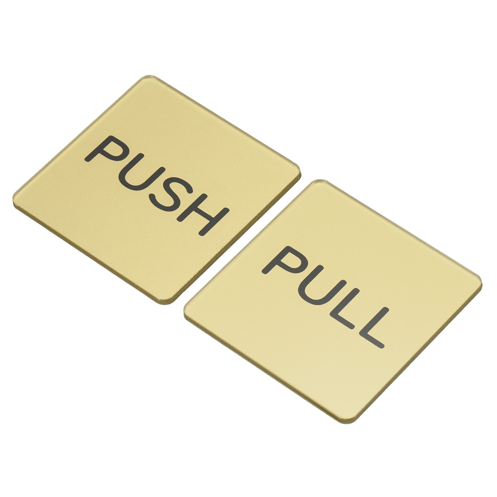 2 Pack Push Pull Door Sign Self-Adhesive Square Acrylic Gate Sticker Golden