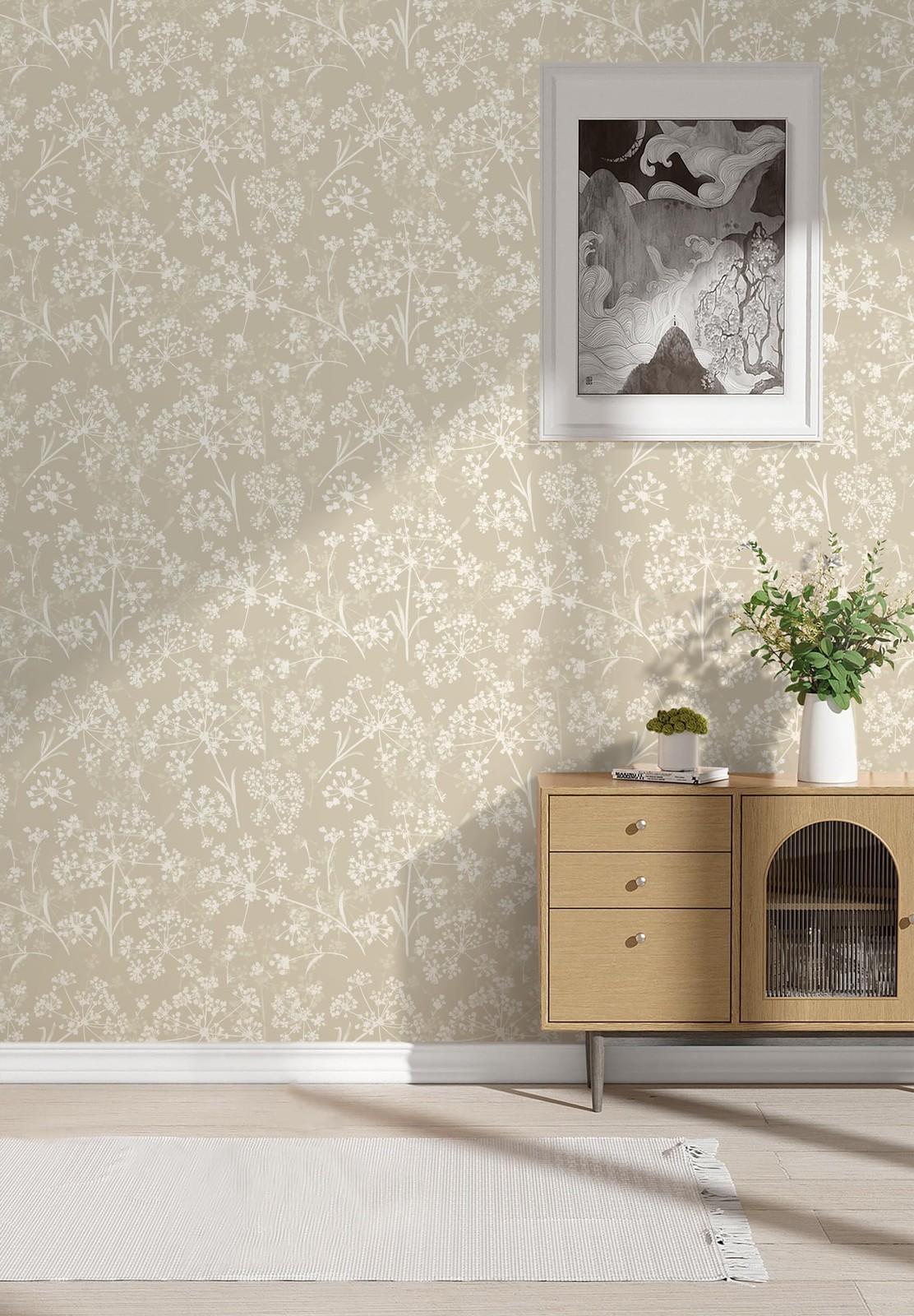 Safiyya Peel and Stick Wallpaper Floral Contact Paper 78.7" x 17.3" Beige Wal…