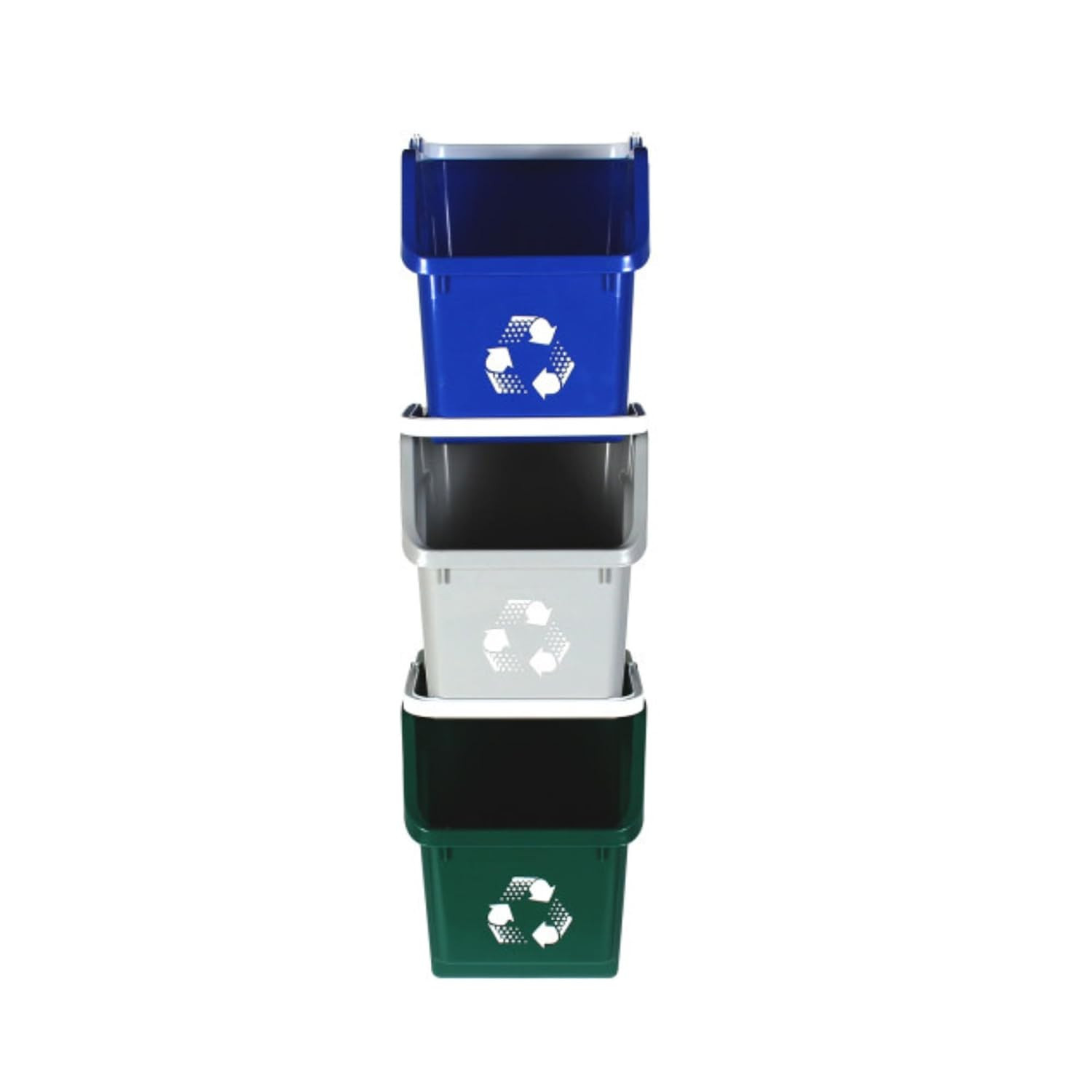 Multi Bin Recycling System with Three Stackable 6 Gallon Recycle Bins for Kitche