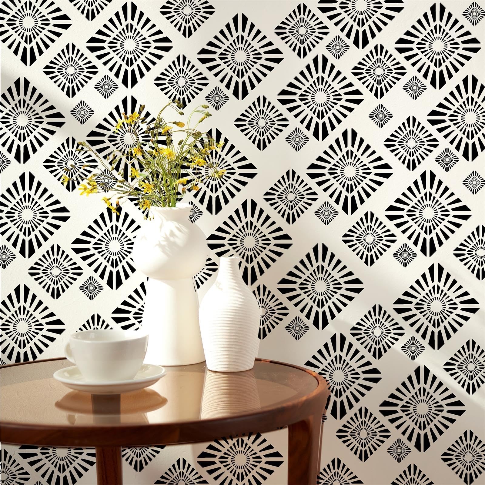 Geometric Wall Stickers Black Diamond Pattern Peel and Stick Removable Wall D…