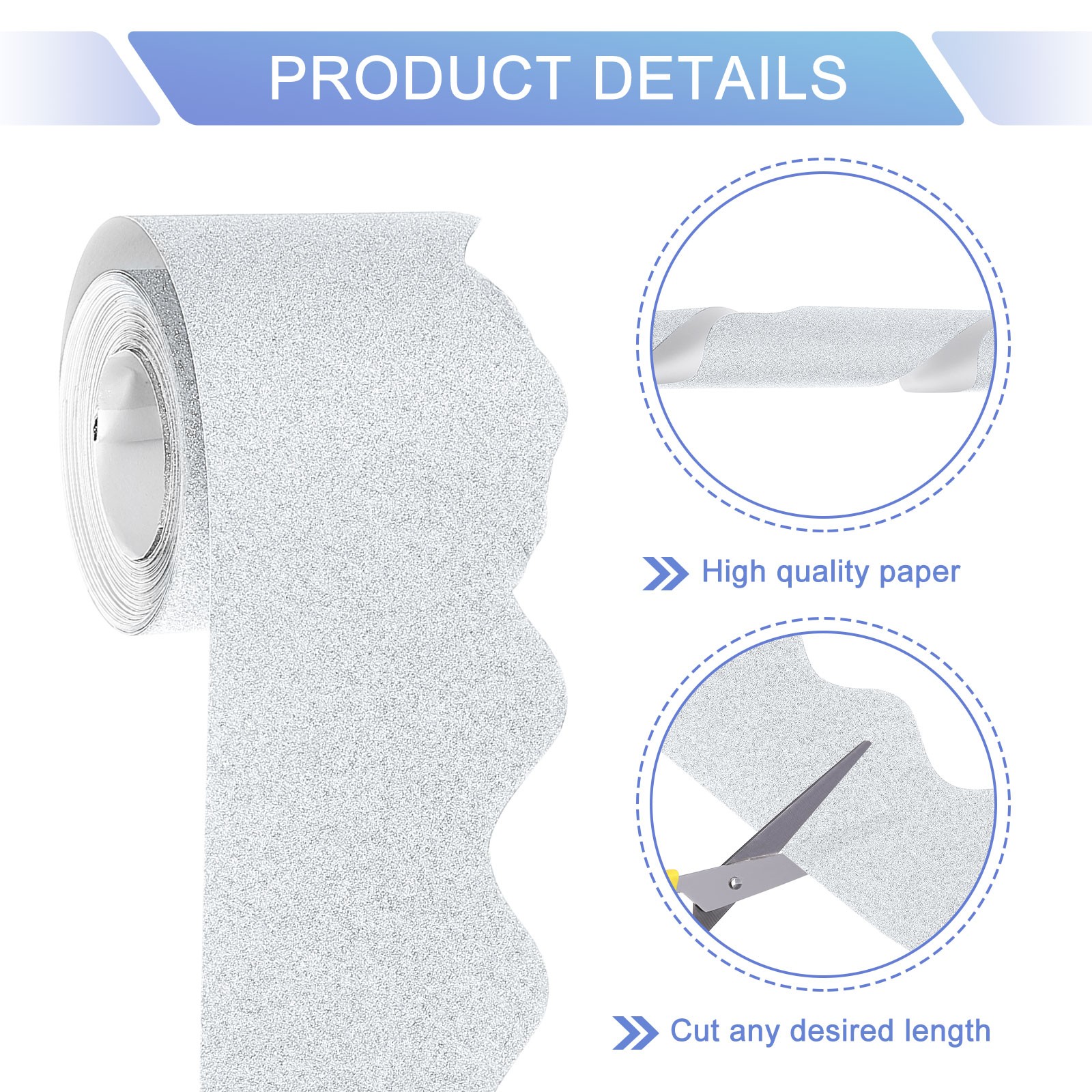 Bulletin Board Border, 32.8Ft x 2.24Inch Classroom Border Trim, Matte Silver
