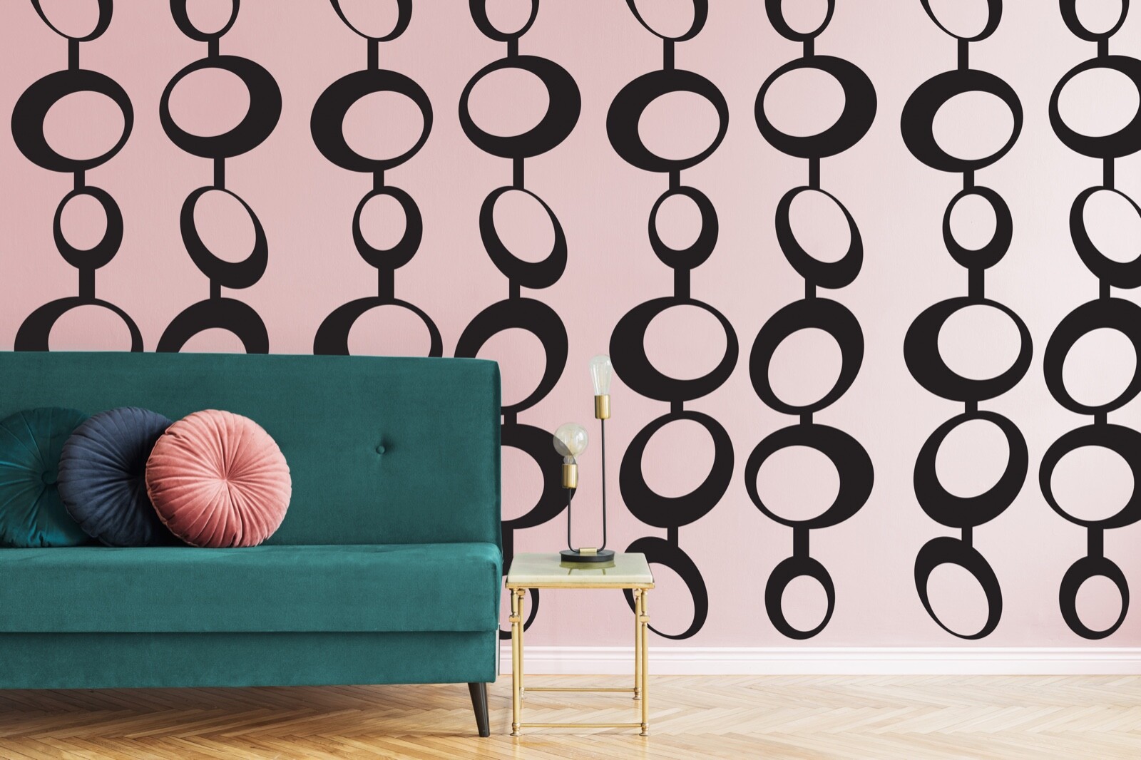 Mid Century Wall Decal, Removable Retro Wall Pattern, Tilted Circle Chain Decal