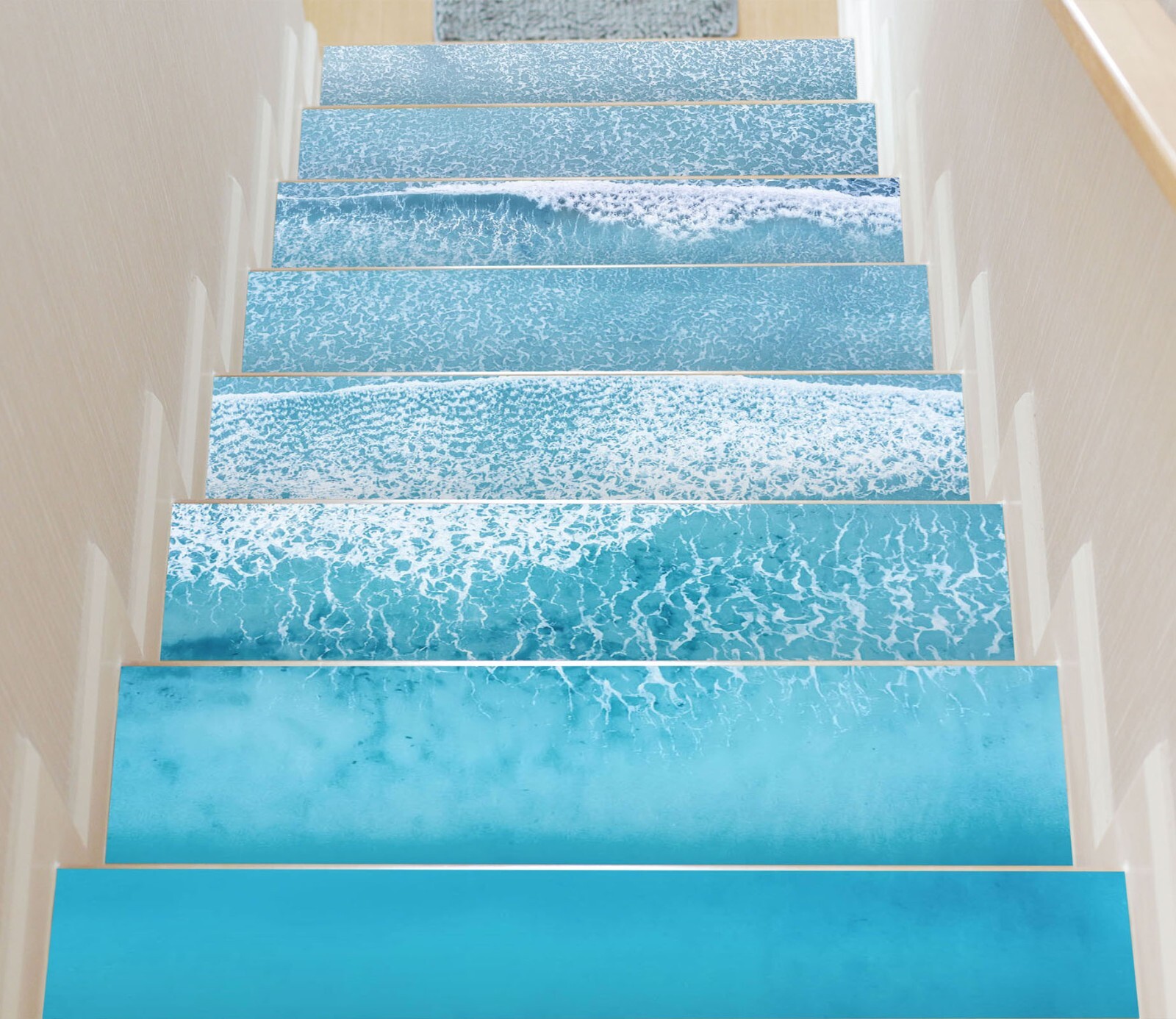 3D Blue Sea W154 Stairs Risers Decoration Photo Mural Vinyl Wallpaper Vera