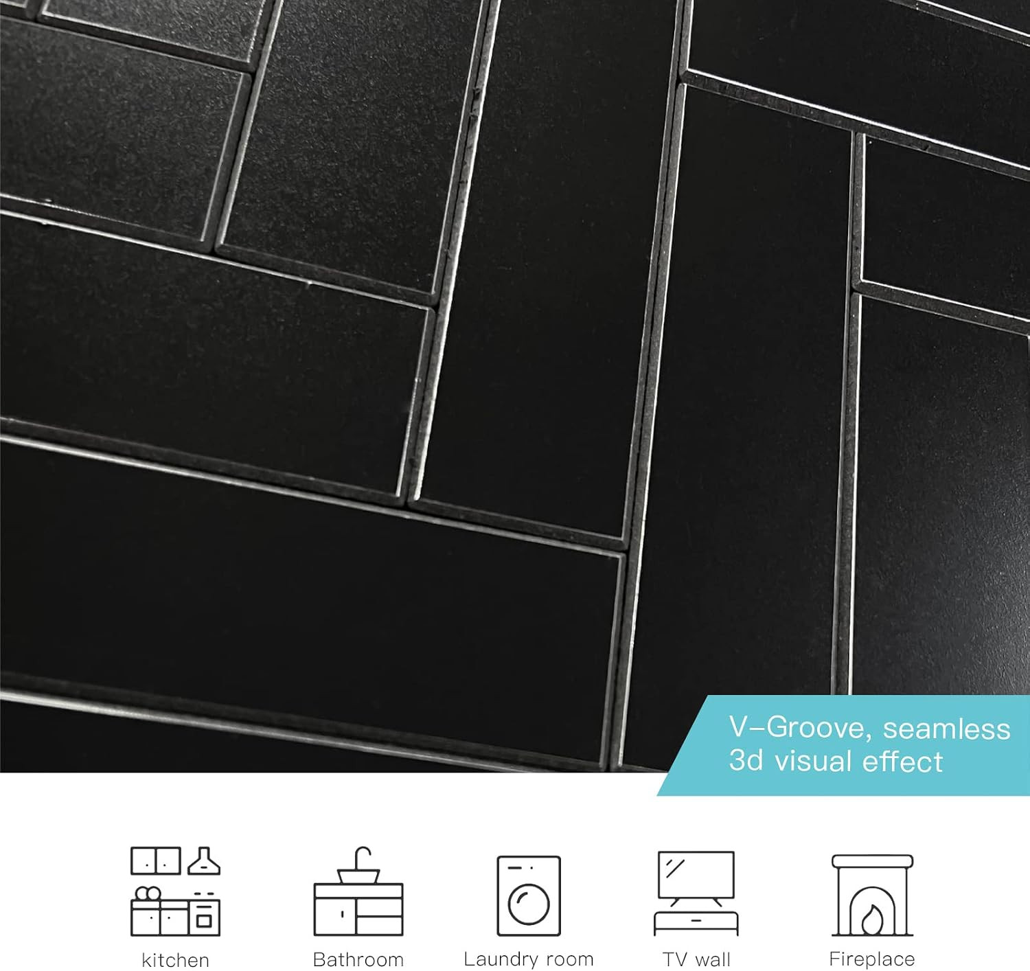 Peel and Stick Black Chevron Backsplash Tiles for Kitchen & Bathroom – 12 Sheets