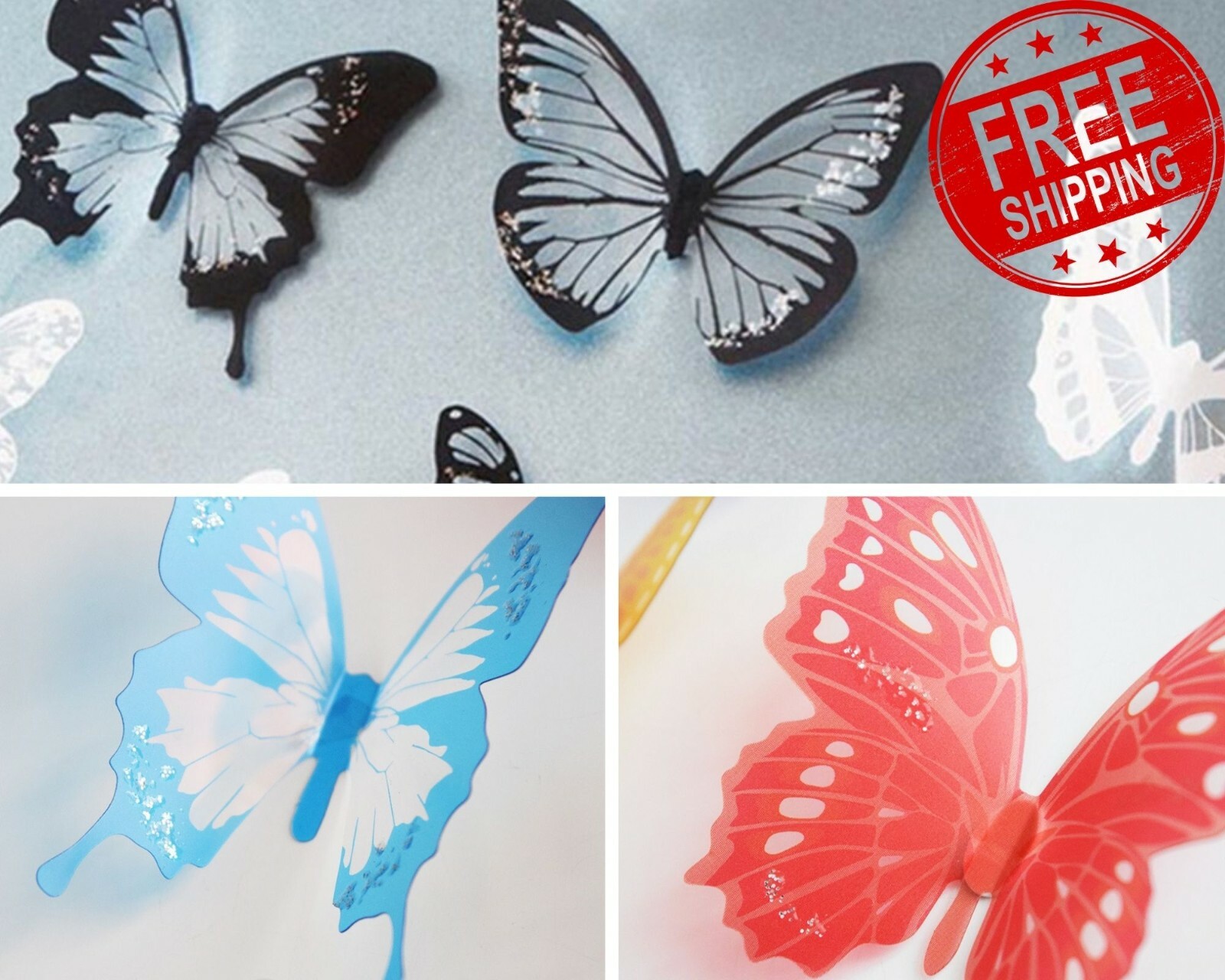 18pcs/lot 3d Effect Crystal Butterflies Wall Sticker Home Decoration On the Wall