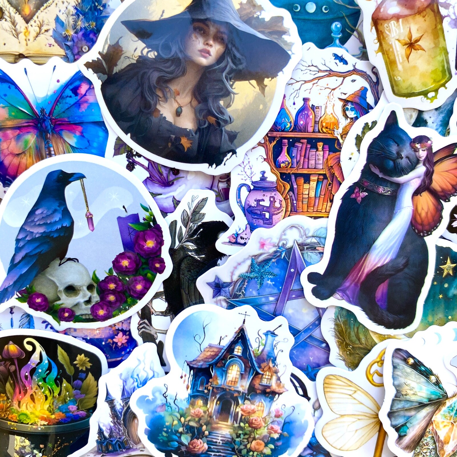 5-50 pcs Gothic Stickers, Witch Black Cat Raven Dark Candle Phone Laptop Decals