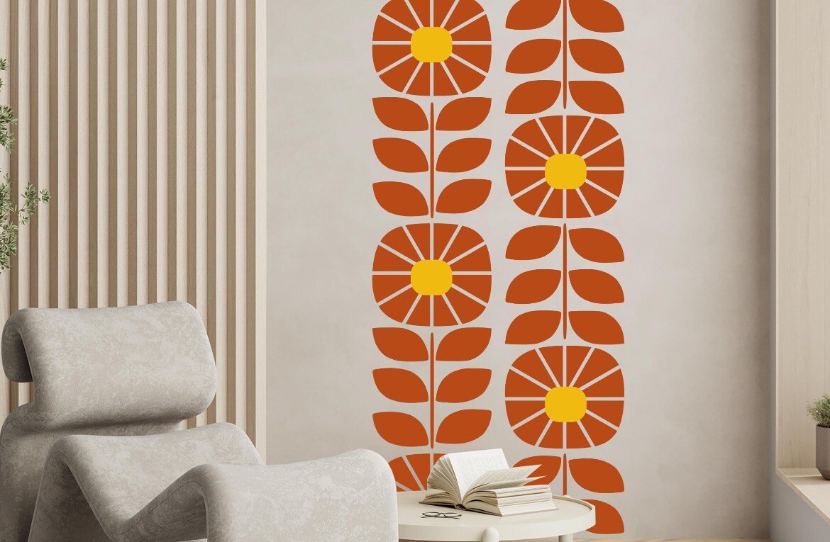 Mid Century Flowers Modern Sunday Wall Decal Vintage Modern Pero Stick 80 X22