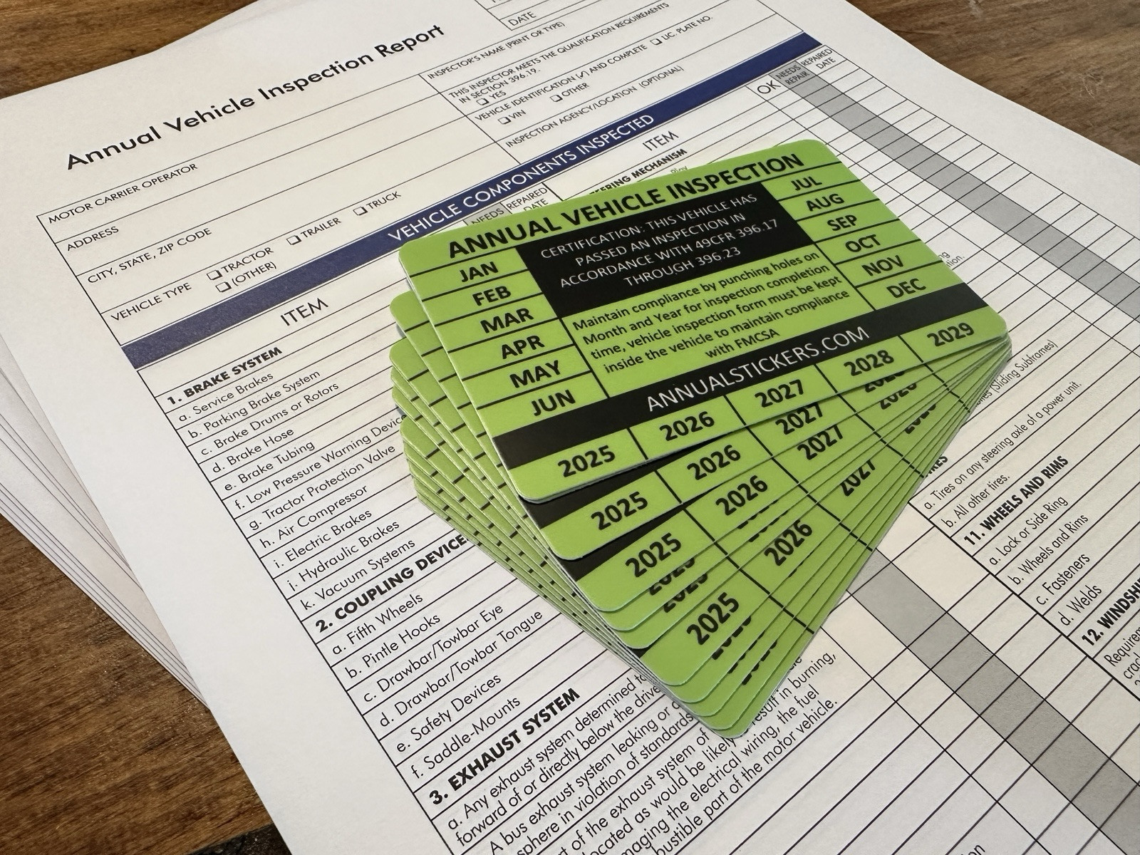 10 Pack Annual Vehicle Inspection Sticker Trucks Trailers Semi & 10 Forms green
