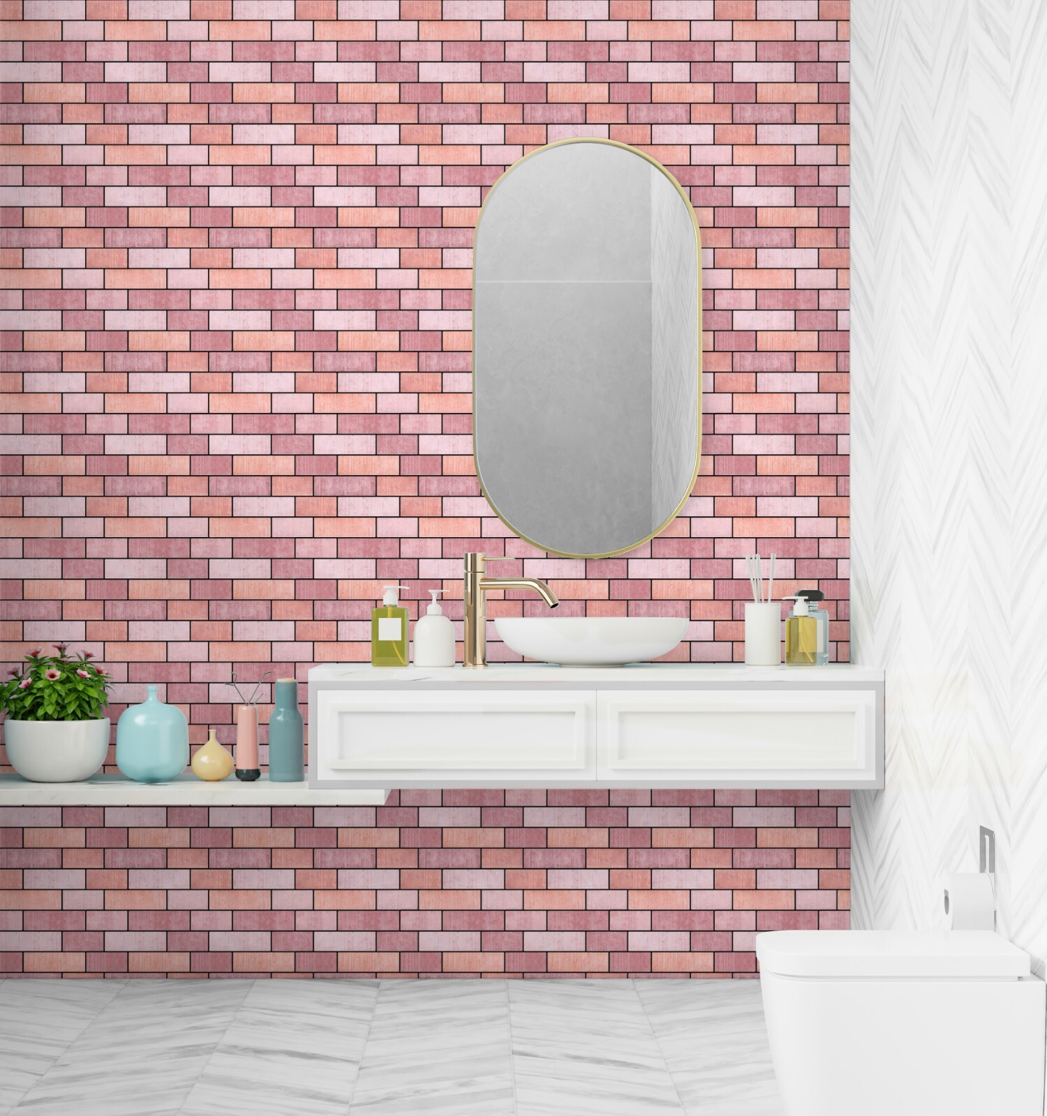 Pink Pastel Subway Textured Peel And Stick Self Adhesive Wall Tile- Style 69