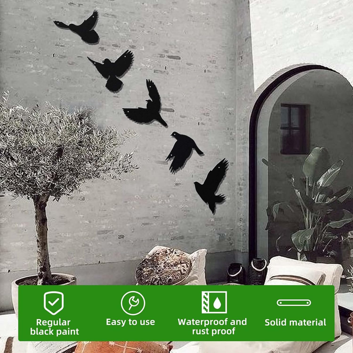 Art Metal Wall Decor, 5Pcs 3D Modern Black Birds Metal Wall Stickers for Living