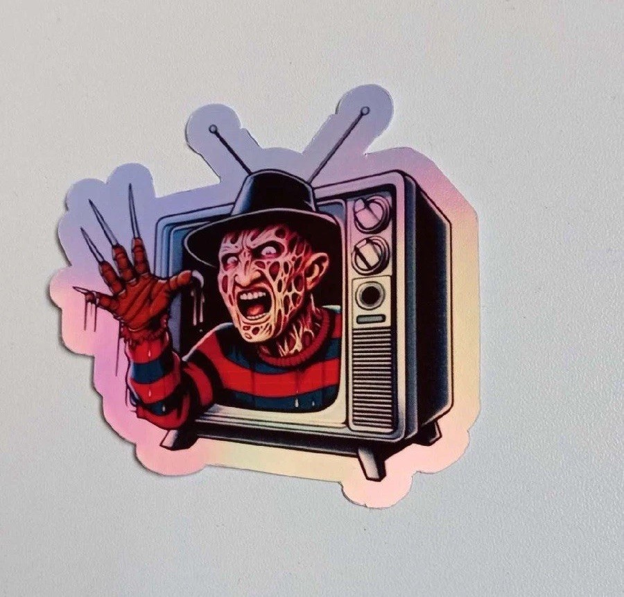 Freddy Krueger Horror retro TV set 3 inch waterproof holographic sticker