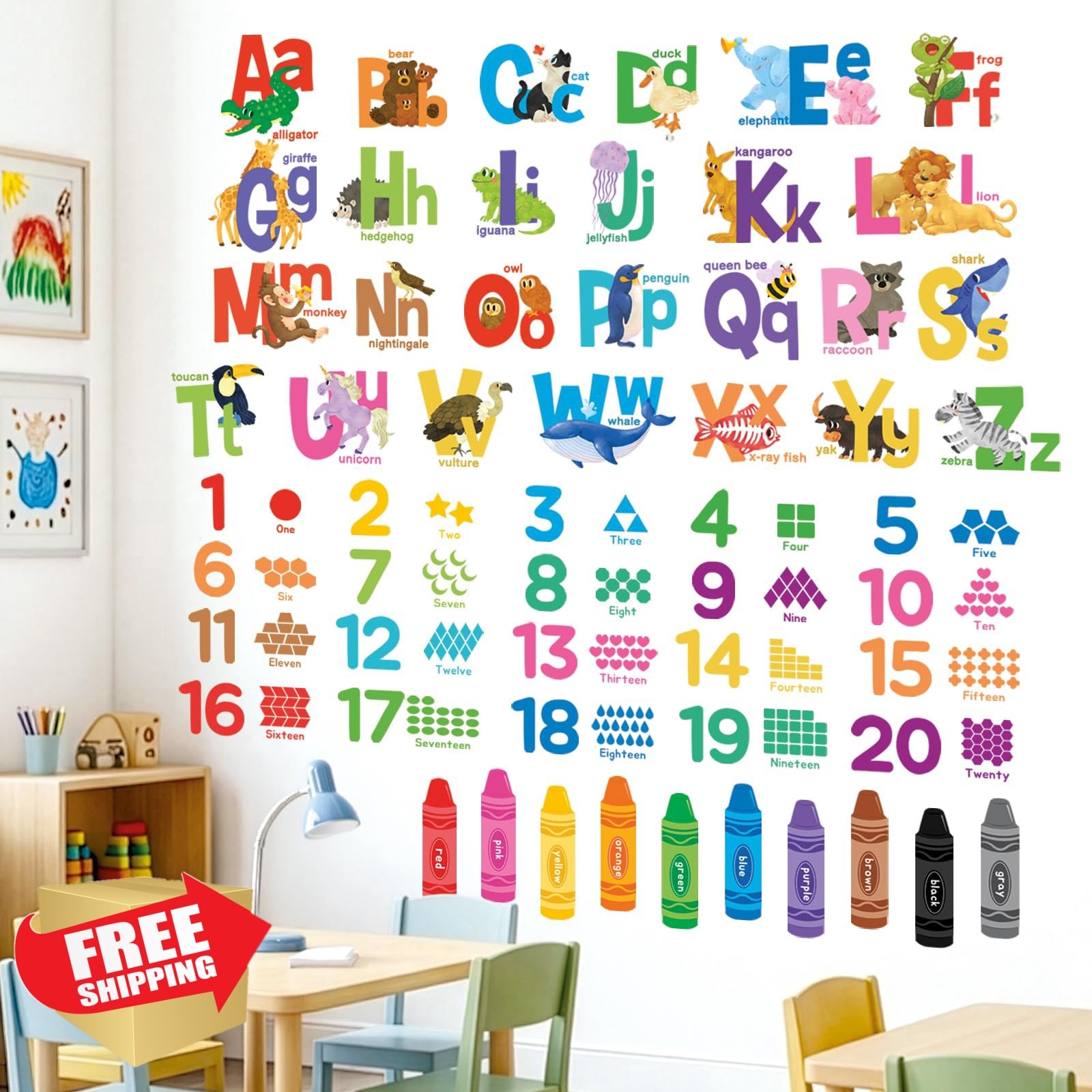 DECOWALL ABC Crayon Alphabet Wall Stickers