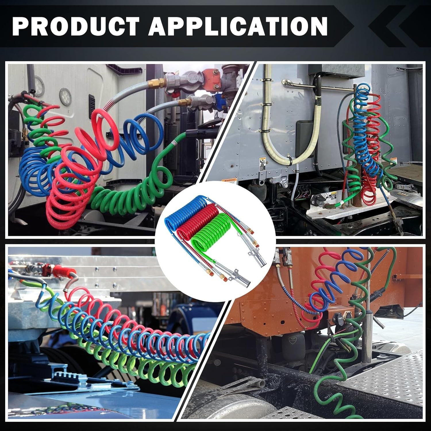15 Ft Coiled Air Brake Hoses & ABS Electrical Power Wire Assembly Kit 3 in 1 Sem