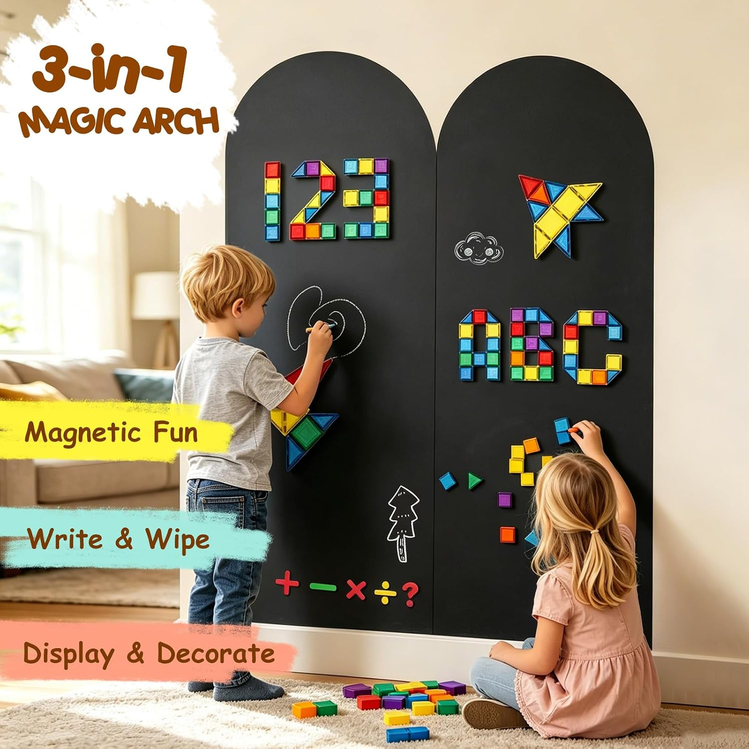 Magnetic Arch Wall Decal,47.2" x 18" Magnetic Chalkboard Set for Wall,Self-Adhes