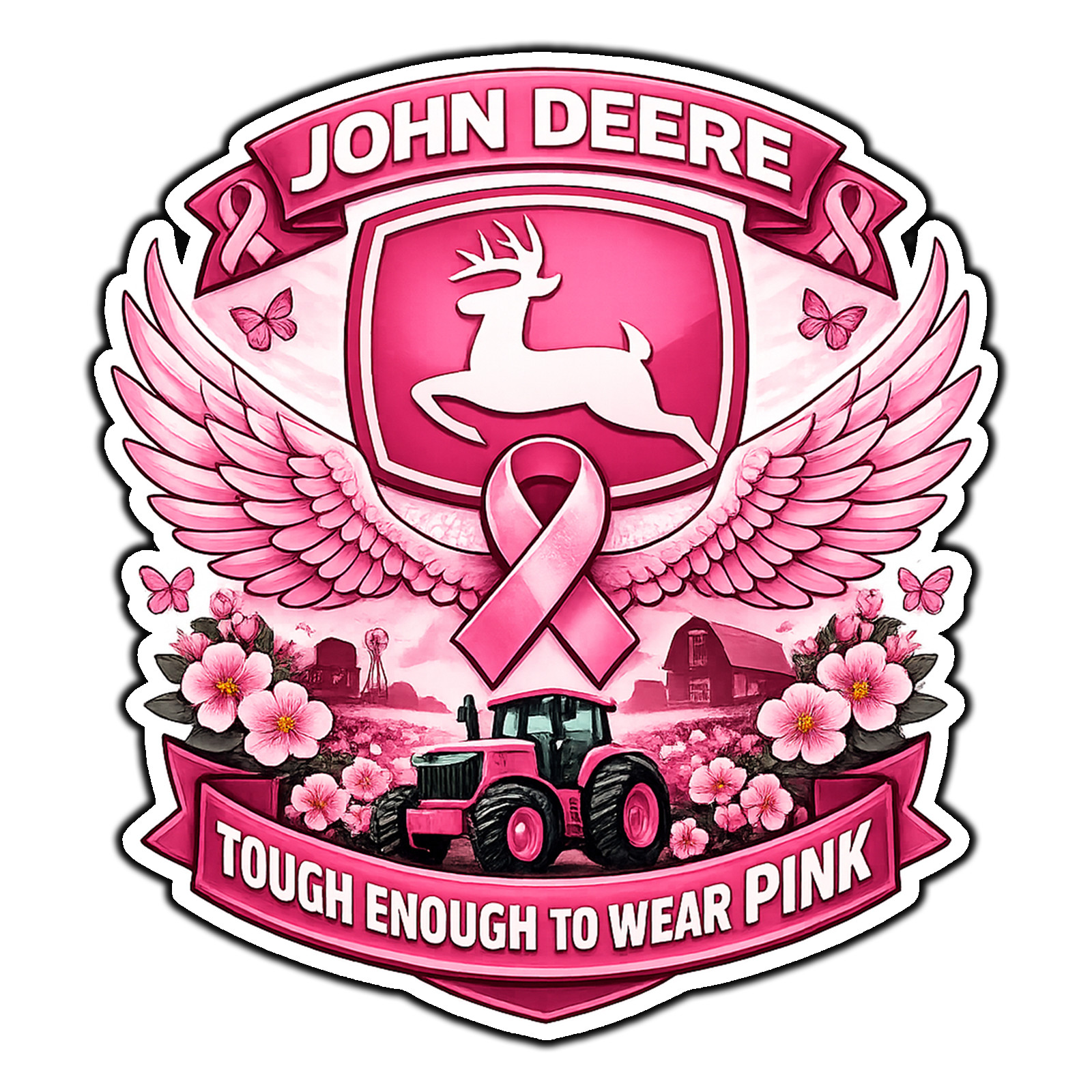 John Deere Breast Cancer Pink Logo #4 Sticker Waterproof Vinyl Decal Die-Cut Car