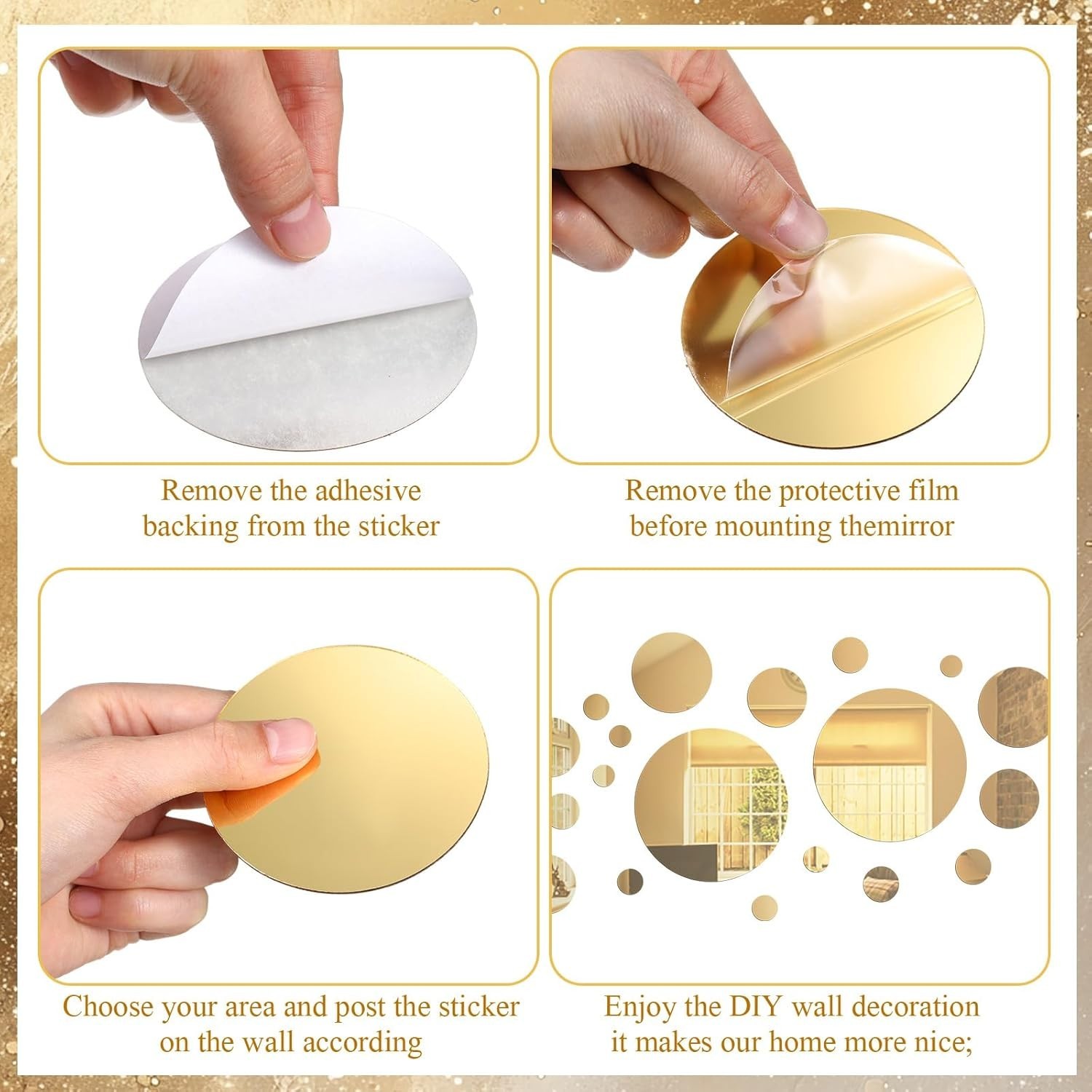 Gold Round Acrylic Mirror Wall Stickers: 32 Decorative Pieces for Unique Style