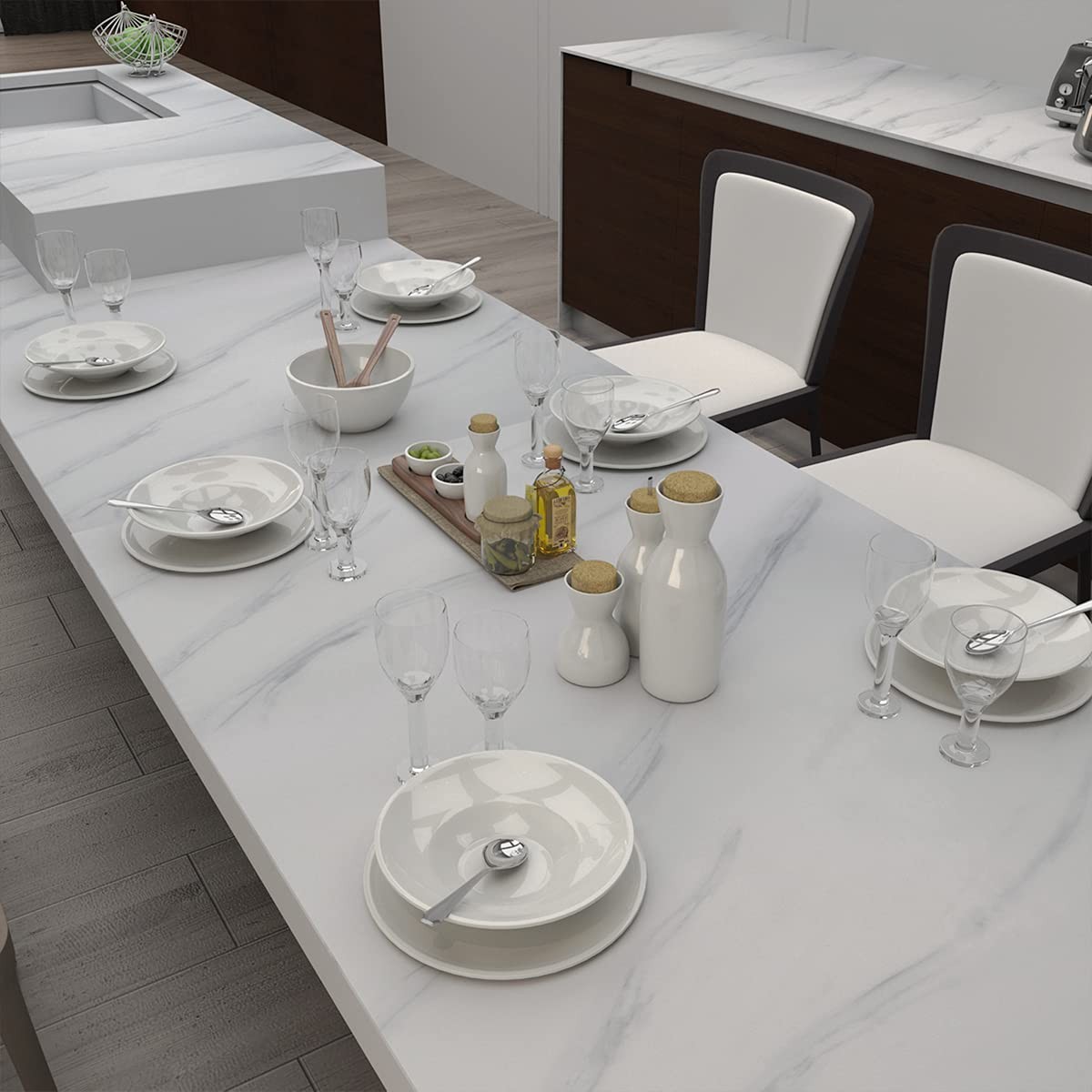 Glossy Creamy White Marble Peel and Stick Granite Wall Paper, 24x197in, Water…