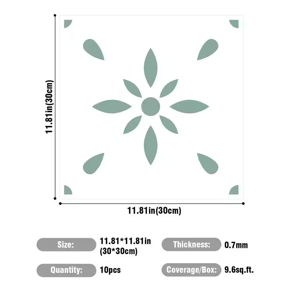 10-Piece Sage Green Geometric Snow PVC Vinyl Backsplash Sticker(11.8 In. X 11.8
