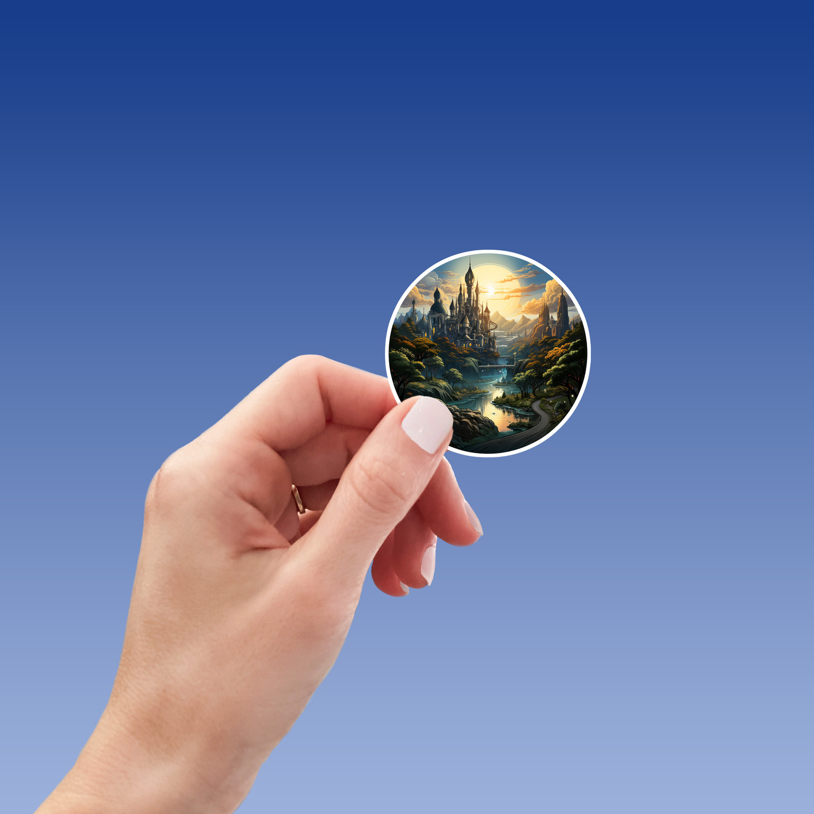 Steampunk Fantasy Landscape Sticker – Transport Yourself to a World of Adventure