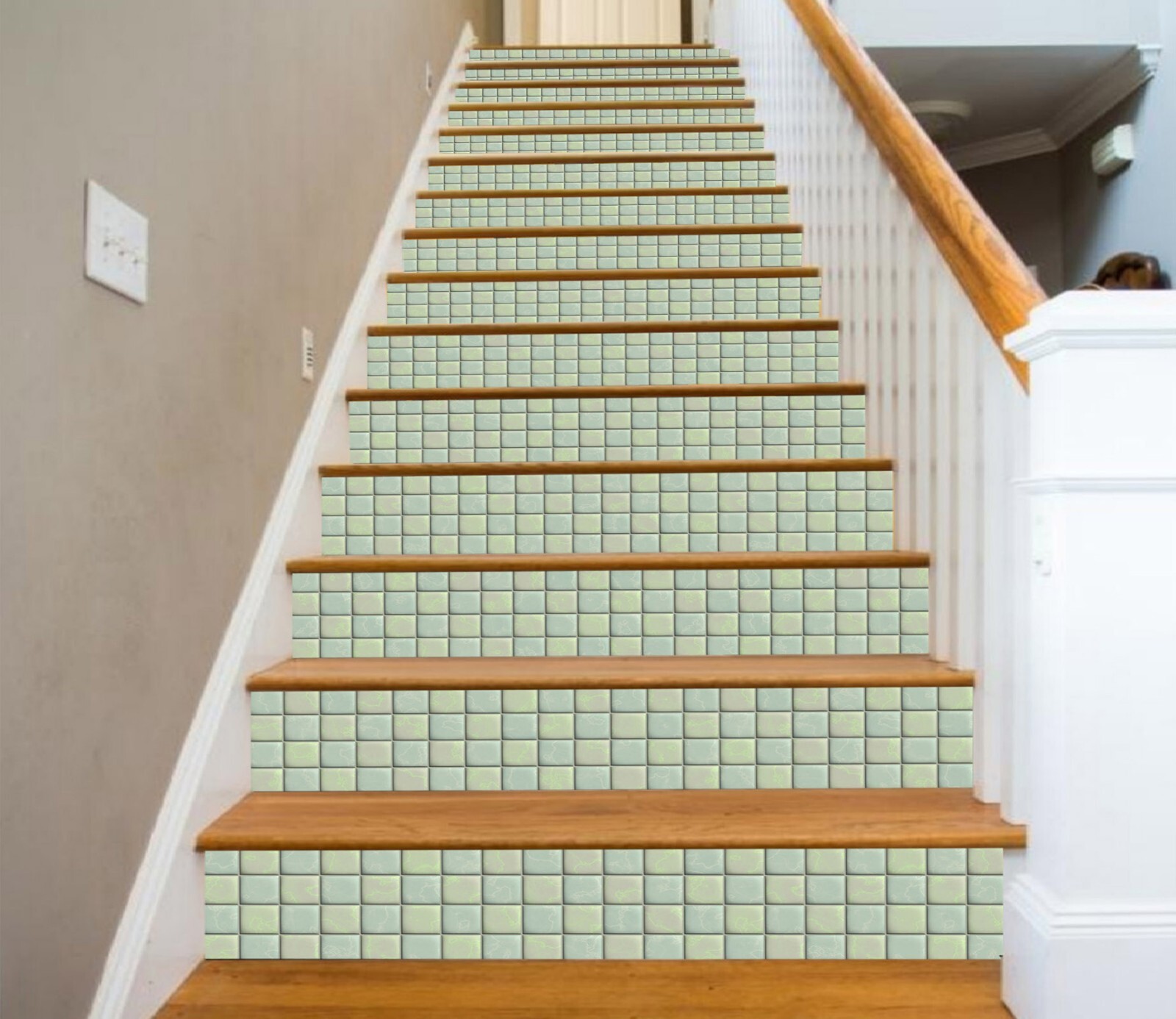 3D Green Checkered AZ602 Stair Risers Decoration Mural Vinyl Wallpaper Kay