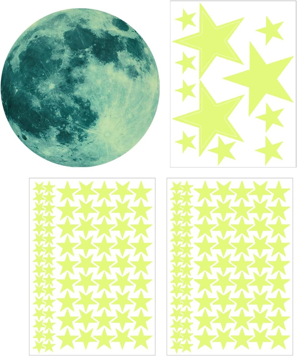 Glow Stars and Full Moon Wall Stickers for Starry Sky,Glowing Star Beautiful …