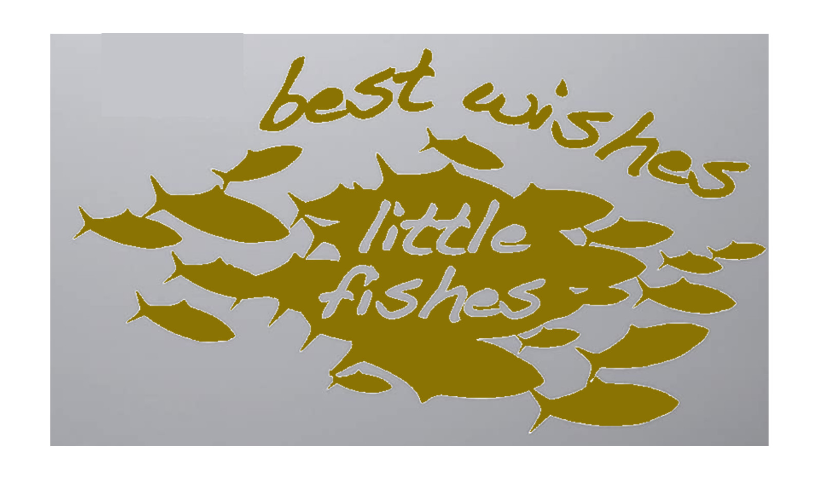 Metallic Gold Best Wishes Little Fishes Vinyl Decal Sticker 7 x 3.5 inches