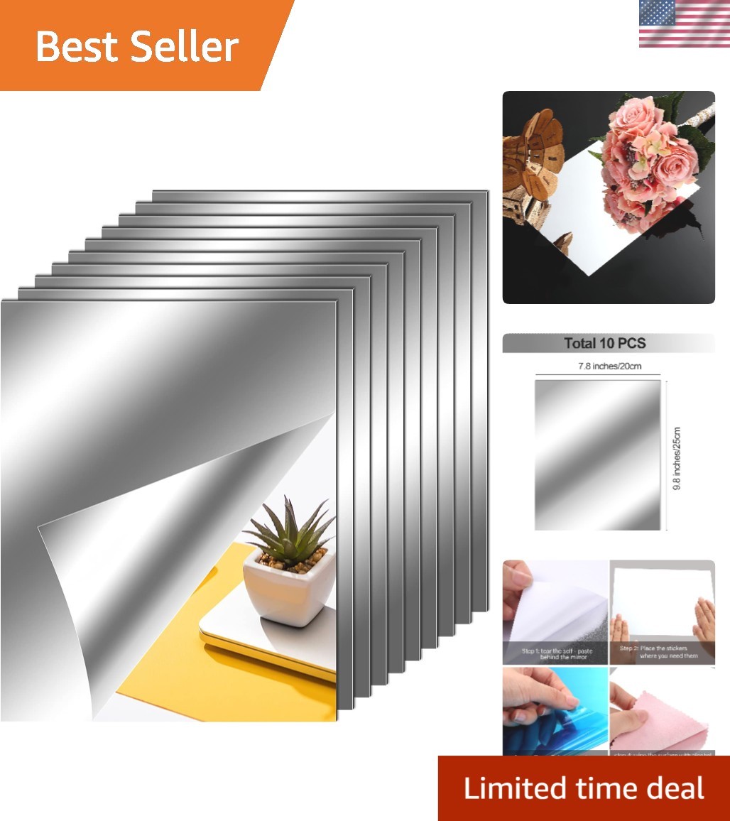 8×10 Inch Frameless Mirror Stickers – 10 Pack for Modern Home Decor Solutions