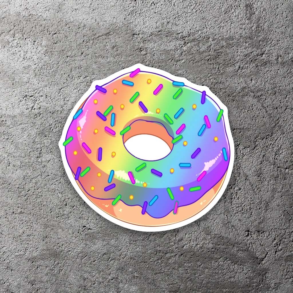 Donut Doughnut Rainbow Vinyl Sticker 3.5" Wide – Includes Two Stickers