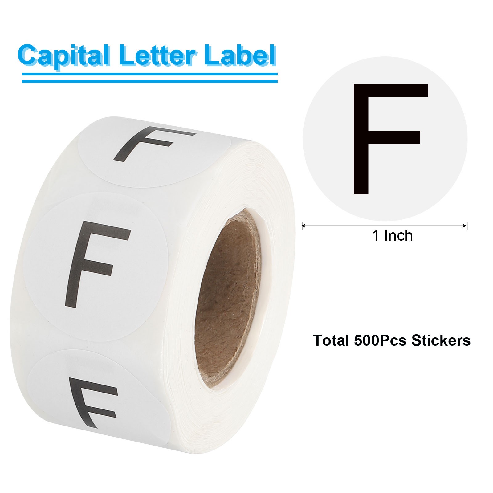 Letter F Inventory Labels, 1 Inch Capital Letter Stickers (1Roll/Total 500Pcs)