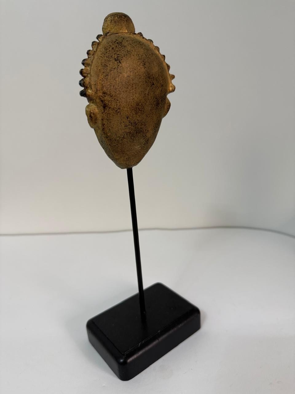 African Metal Head Sculpture Statue on Stand Tribal Art Decor Vintage Style Figu