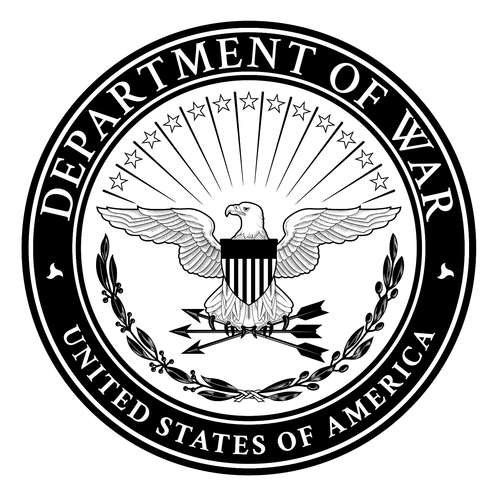 STICKER department of War vinyl laminated Black white DOW trump USA