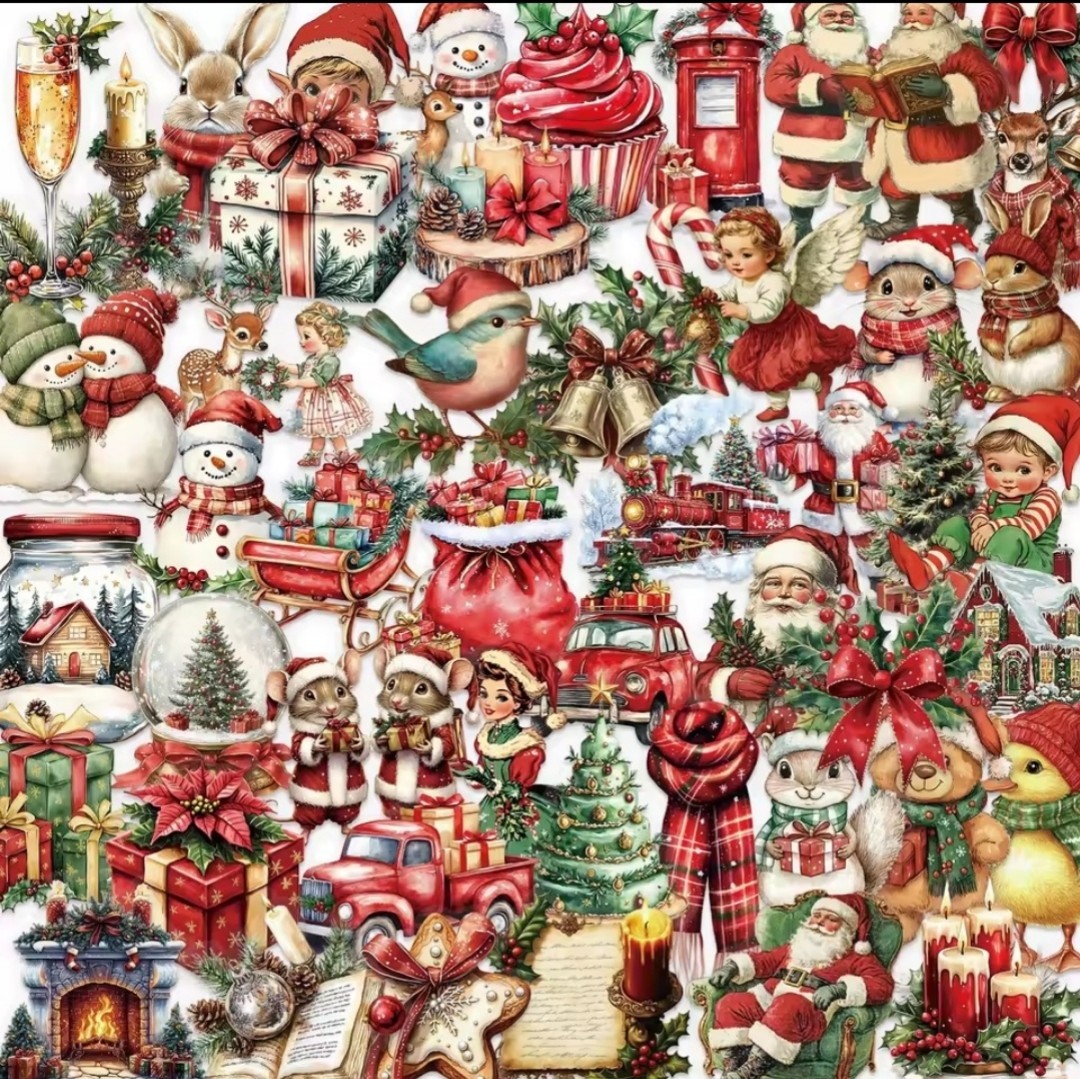 10 PCS Vintage Retro Christmas Holiday Season PET Stickers BRAND NEW