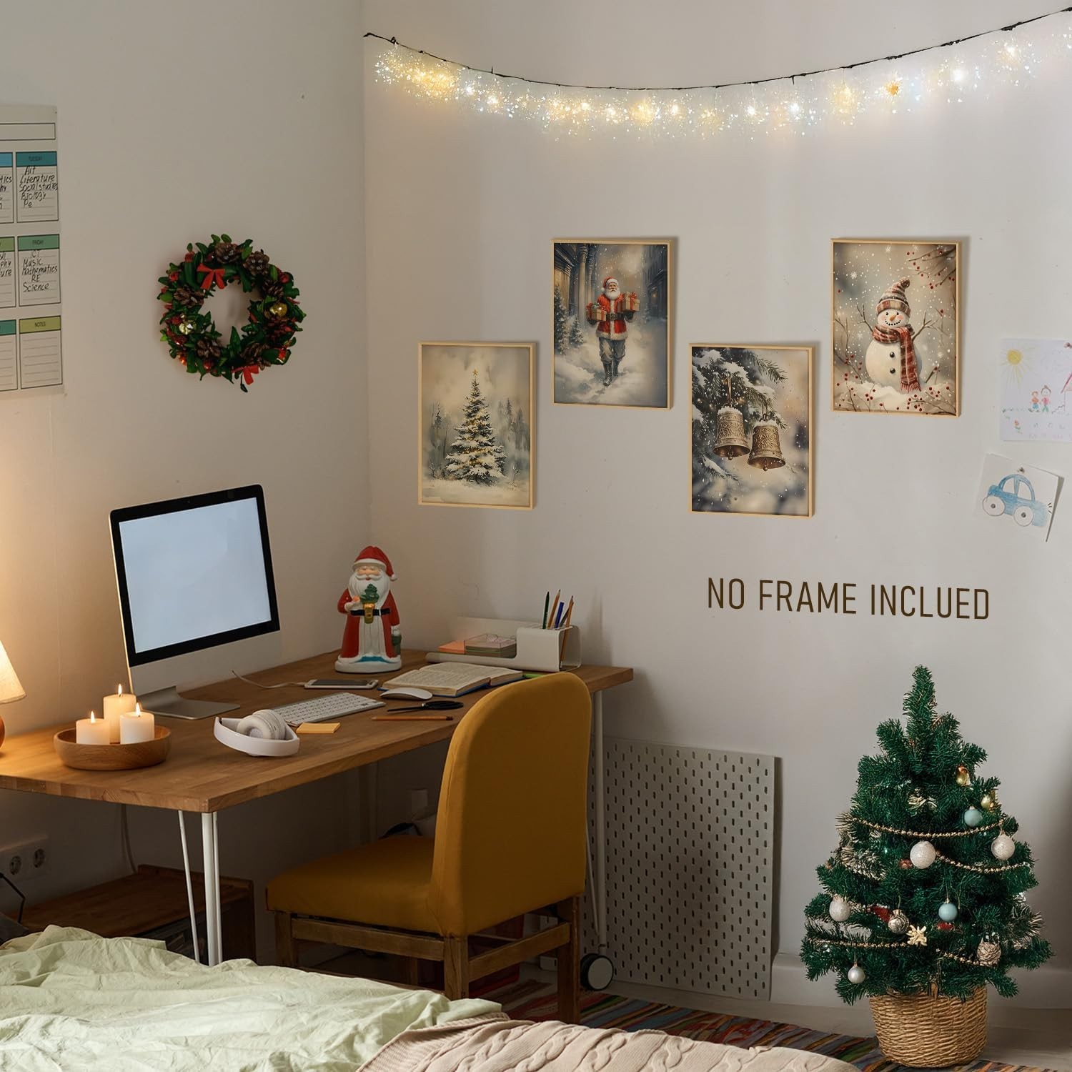 BRRNYOI Christmas Winter Scene Wall Art Posters Set of 4, Rustic Snowy Christ…
