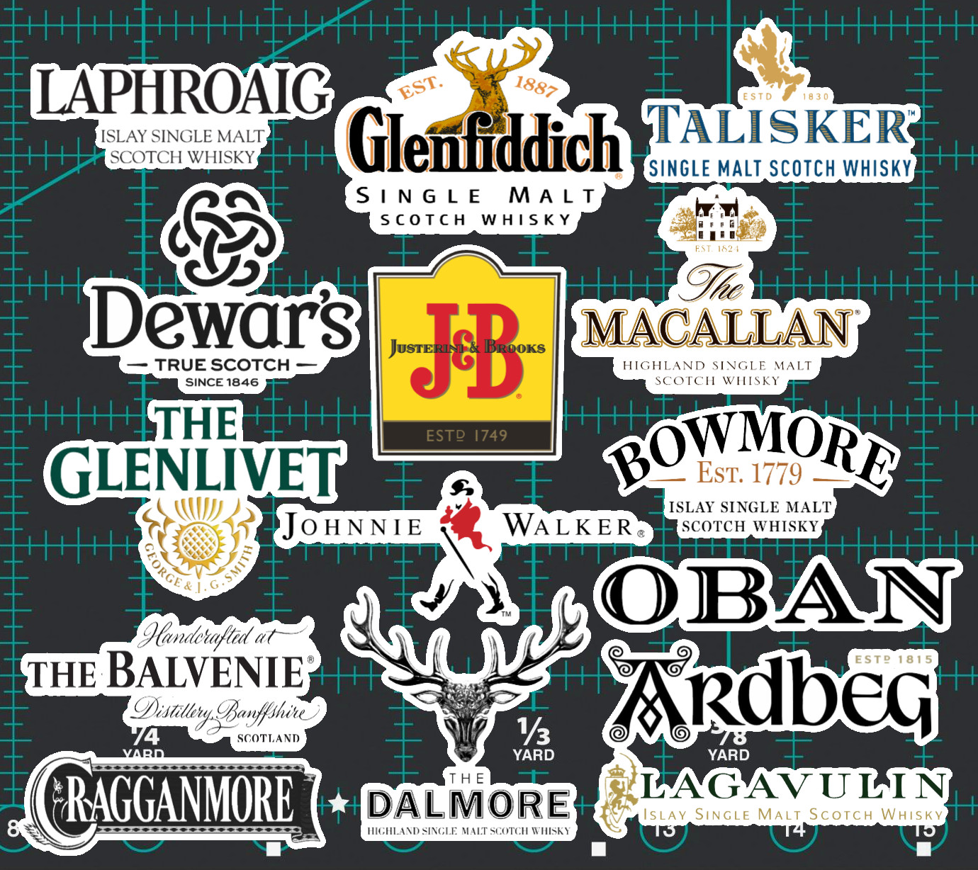 15 Scotch Whiskey Logo Stickers – Clear, Holographic, or White- Bourbon