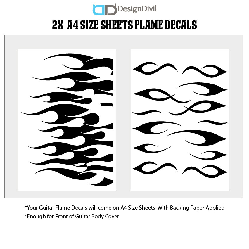 Custom Made Flames Decal Sticker Fits Guitars & Basses 12 colour options