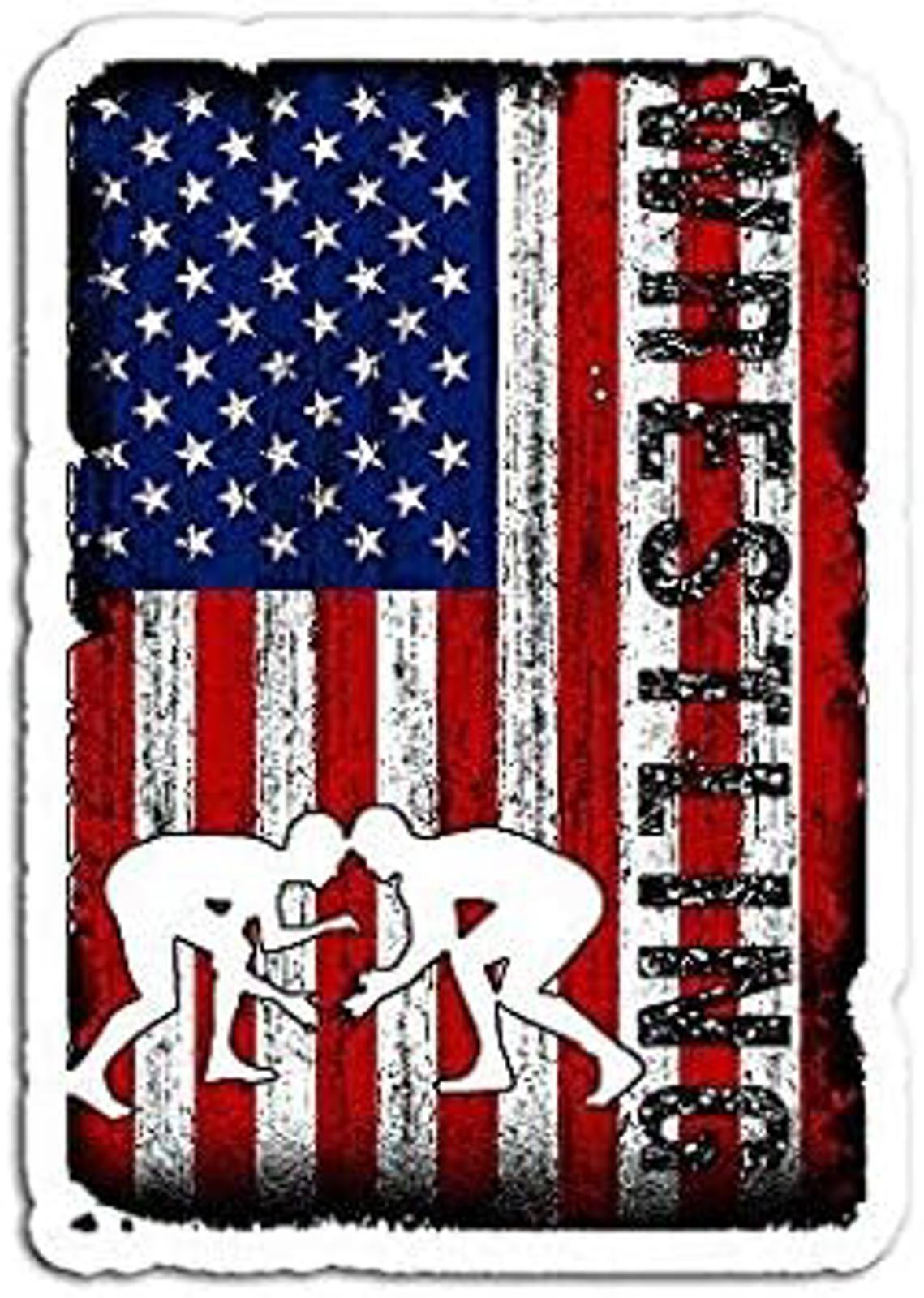 5" USA Flag Wrestling Vinyl Bumper Sticker