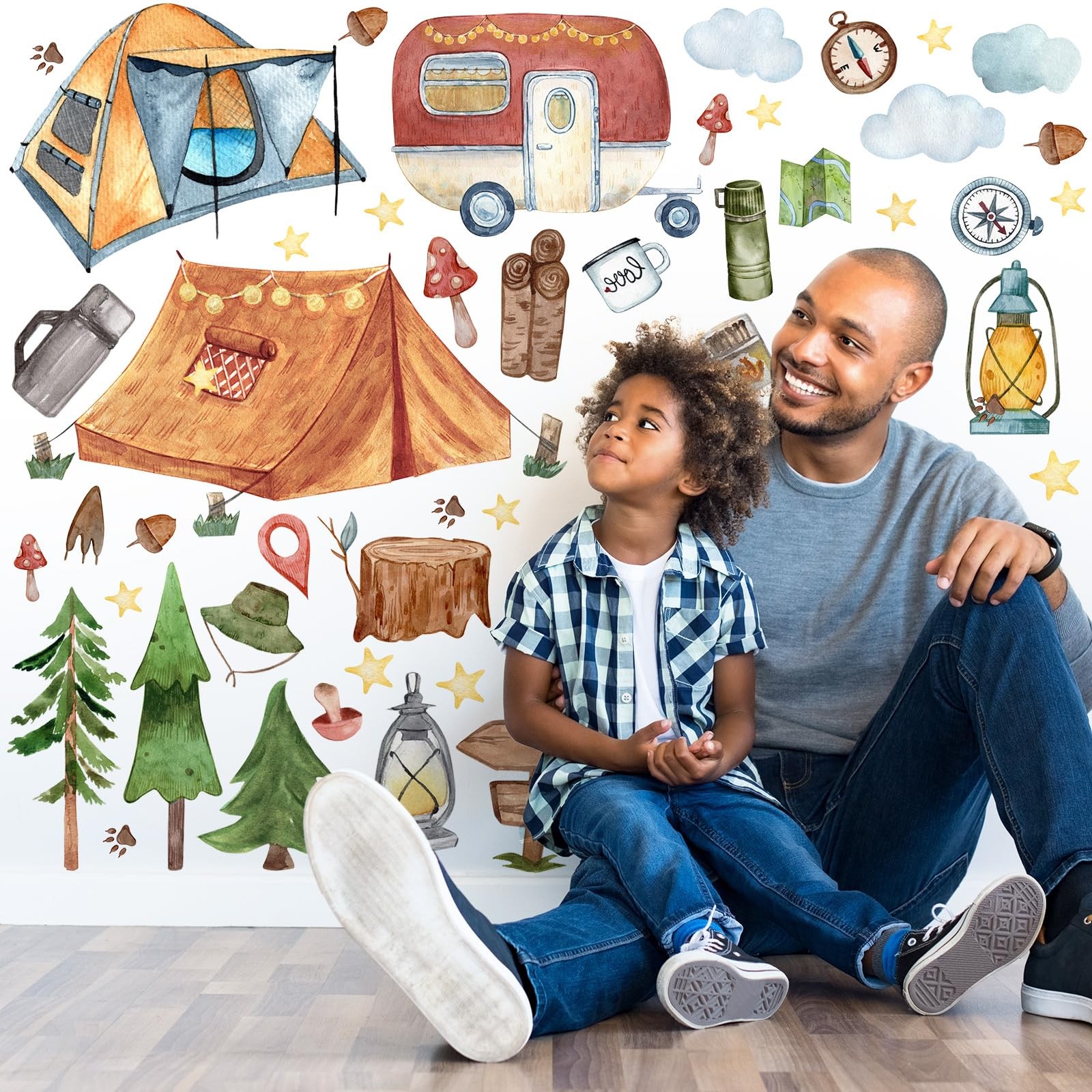 Trandraft 2 Sheet 64 Pcs Camping Wall Decals Stickers As Picture Shown