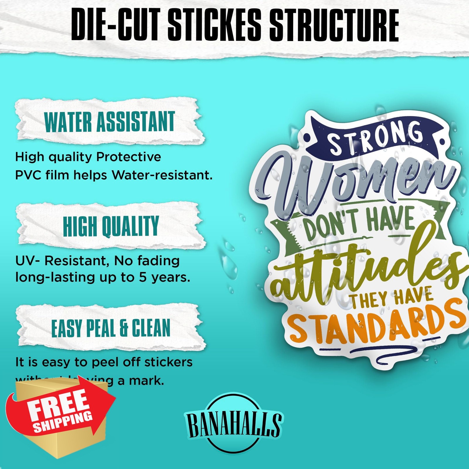 BANAHALLS Feminist Quotes Stickers 2" Waterproof Vinyl